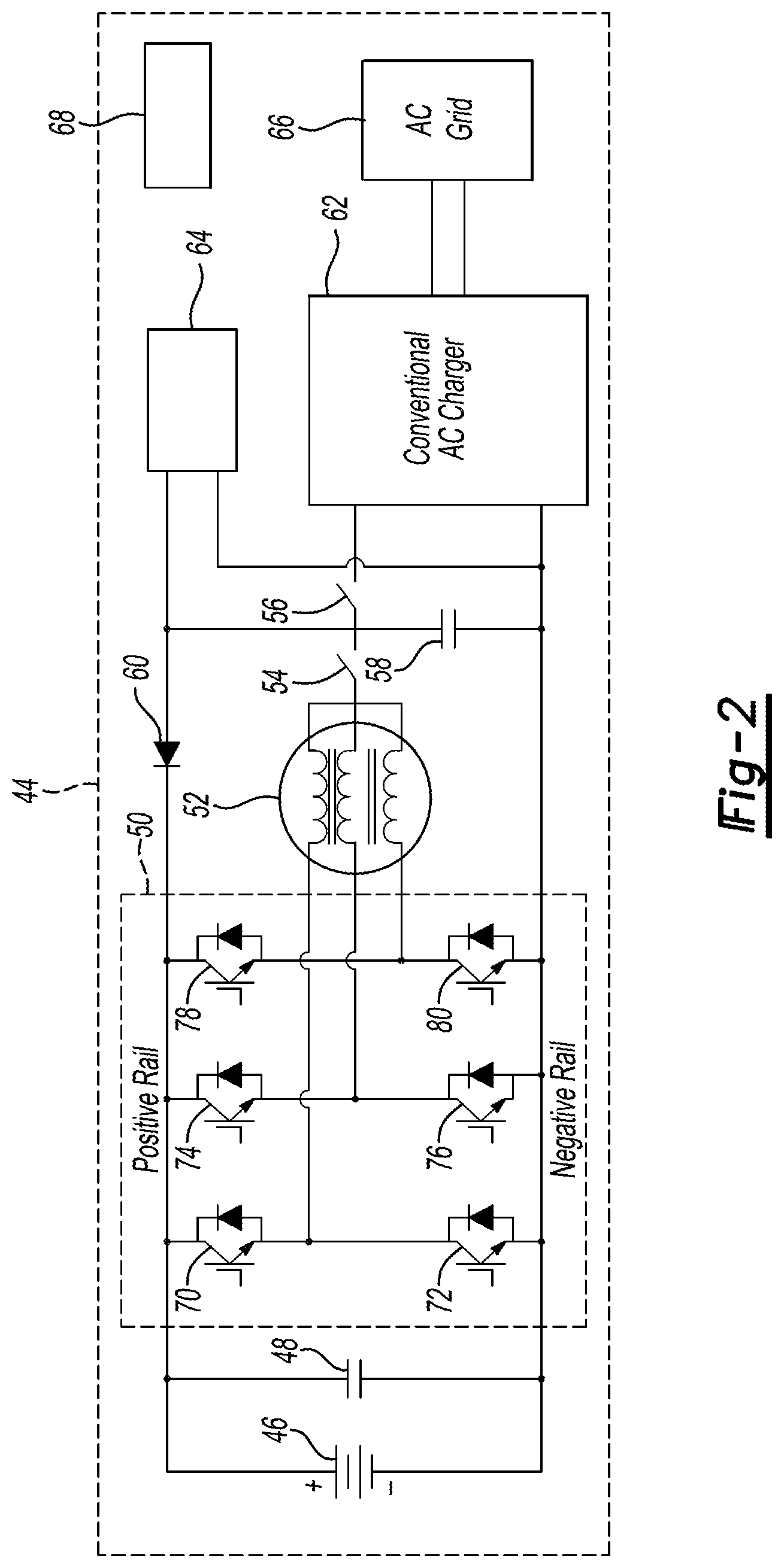 Patent US12617300 Figure 2 – Integrated vehicle power converter and battery charger