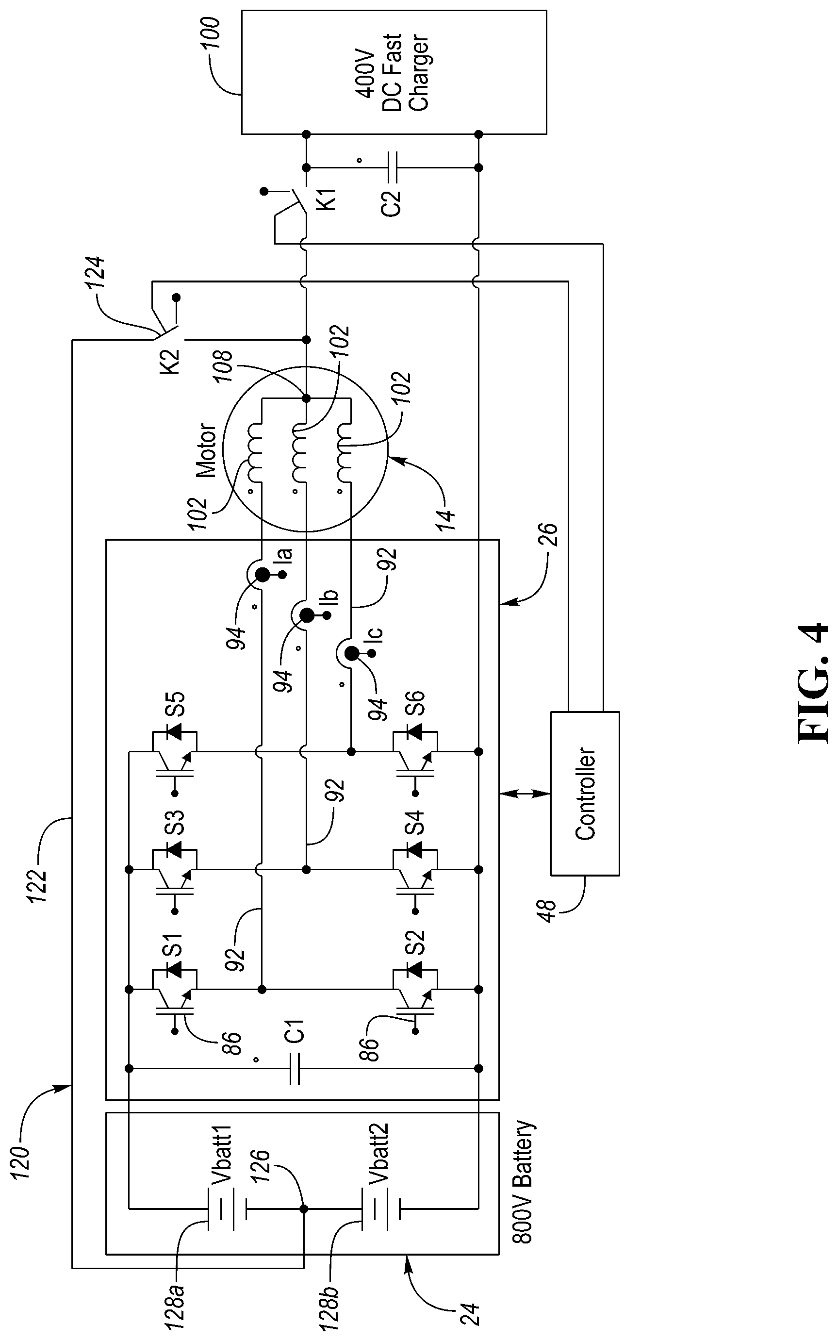 Patent US12617303 Figure 4 – Vehicular electric drive system including traction battery, inverter, and motor having self-heater arrangement