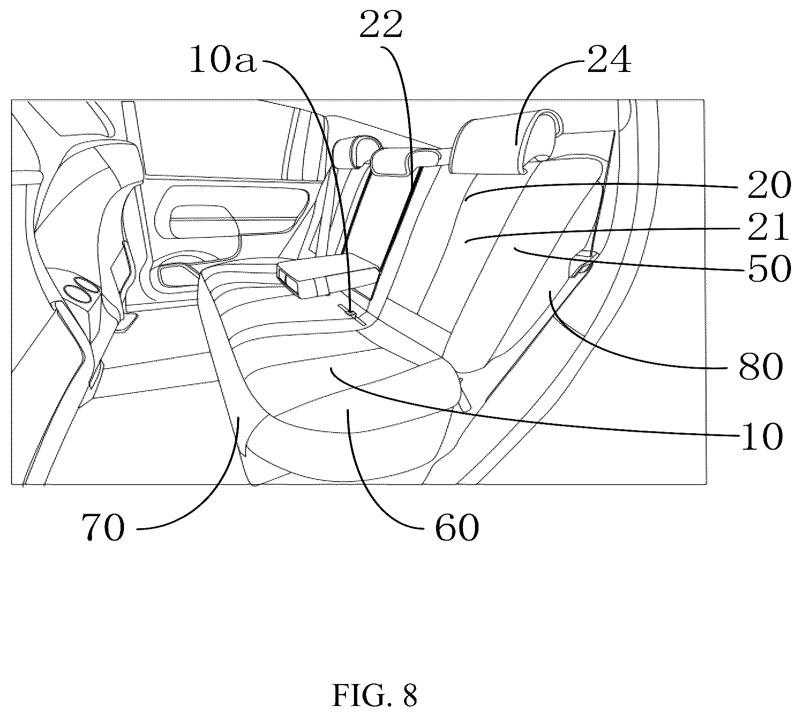 Patent US12617322 Figure 8 – Protective cover for automobile rear seat