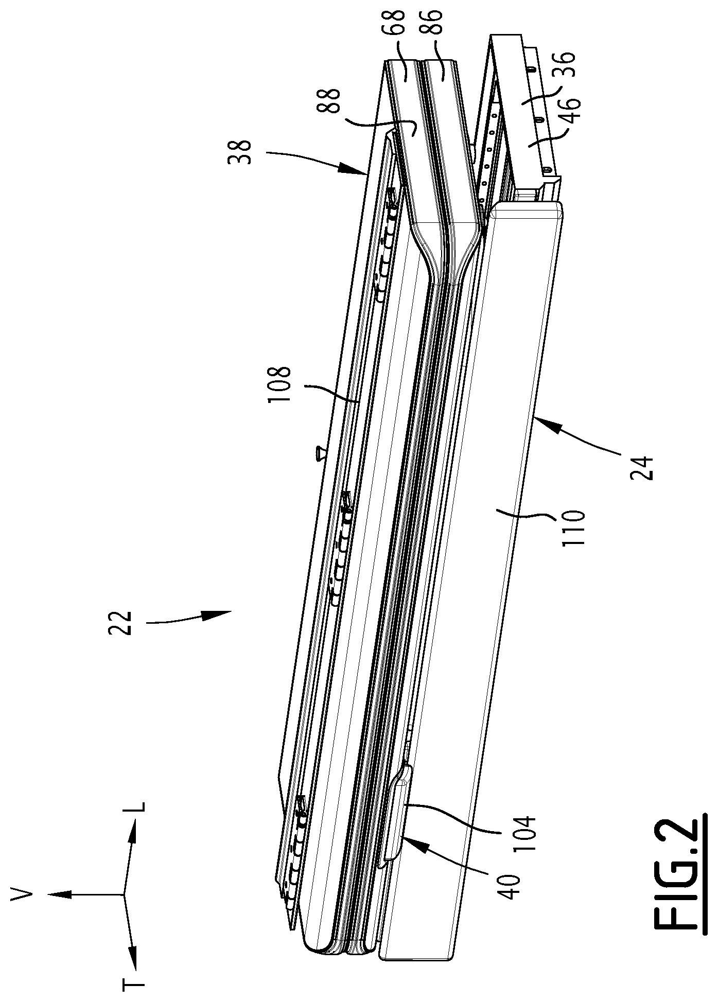 Patent US12617325 Figure 2 – Support device for an aircraft cabin interior layout assembly, related assembly and method
