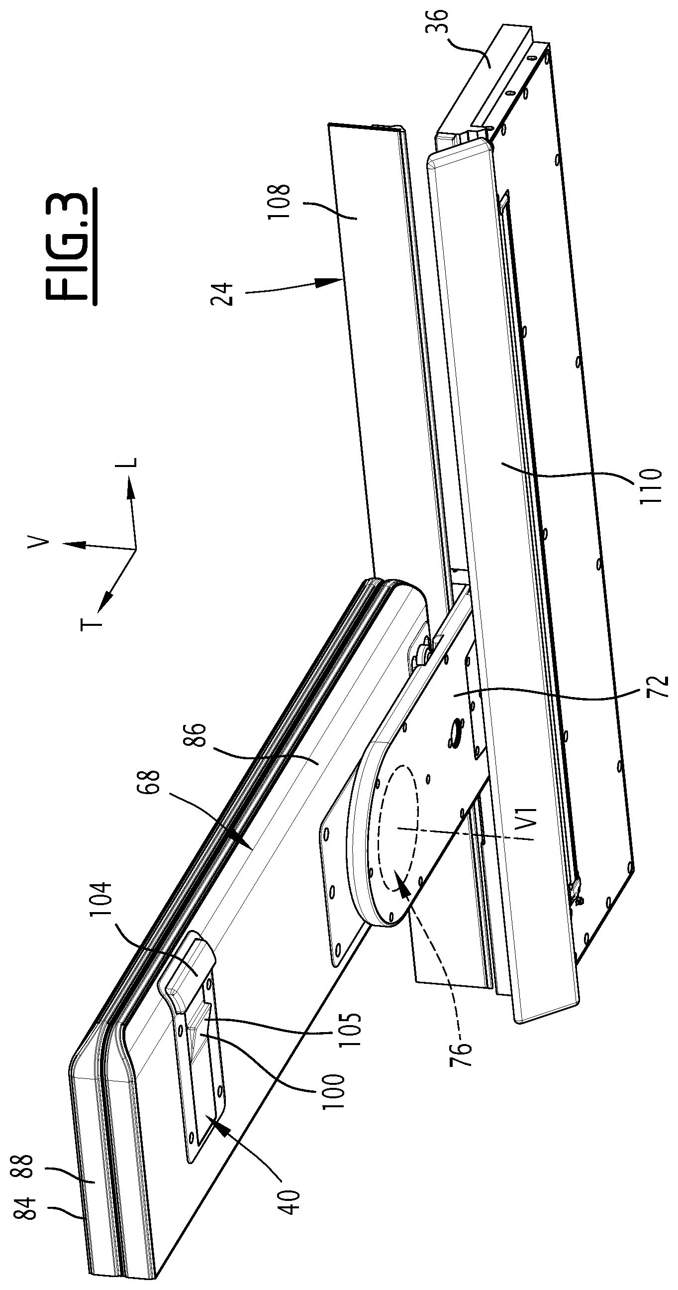 Patent US12617325 Figure 3 – Support device for an aircraft cabin interior layout assembly, related assembly and method
