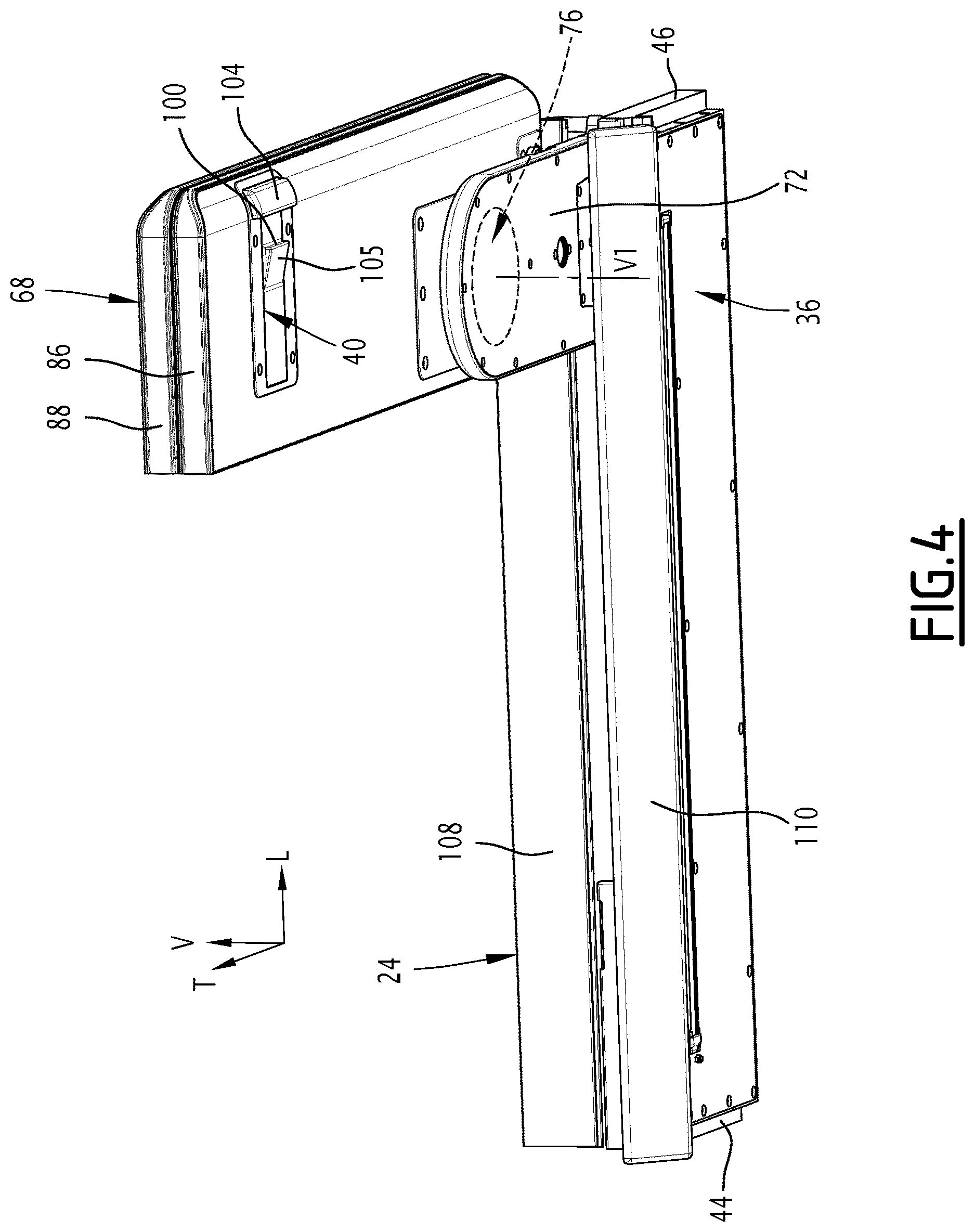 Patent US12617325 Figure 4 – Support device for an aircraft cabin interior layout assembly, related assembly and method
