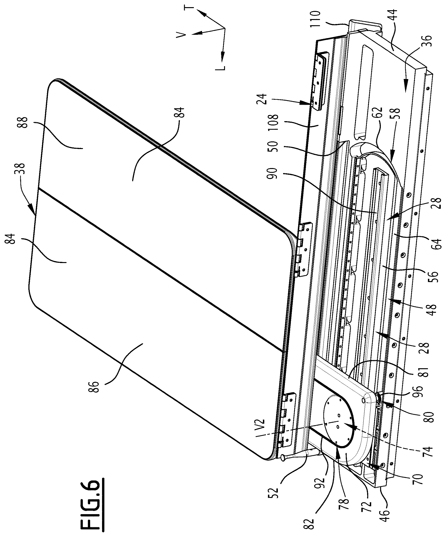 Patent US12617325 Figure 6 – Support device for an aircraft cabin interior layout assembly, related assembly and method