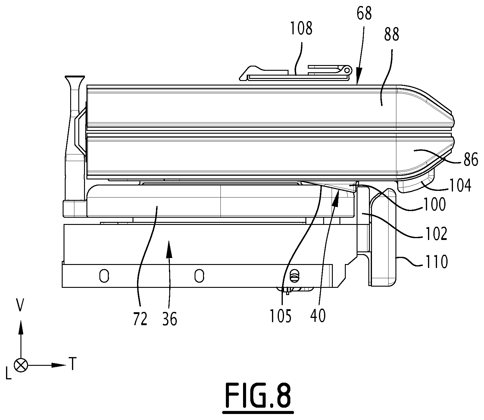 Patent US12617325 Figure 8 – Support device for an aircraft cabin interior layout assembly, related assembly and method