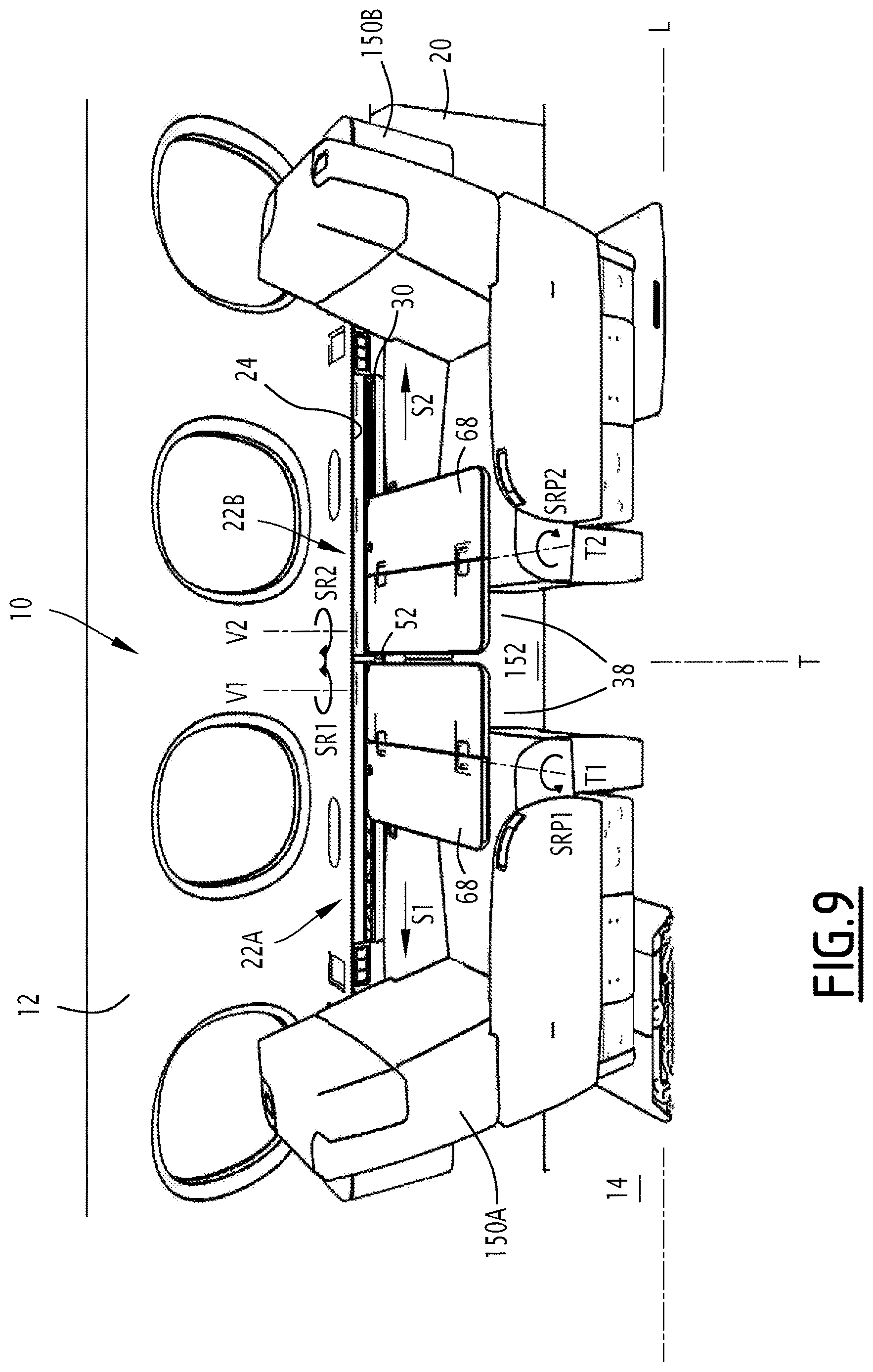 Patent US12617325 Figure 9 – Support device for an aircraft cabin interior layout assembly, related assembly and method