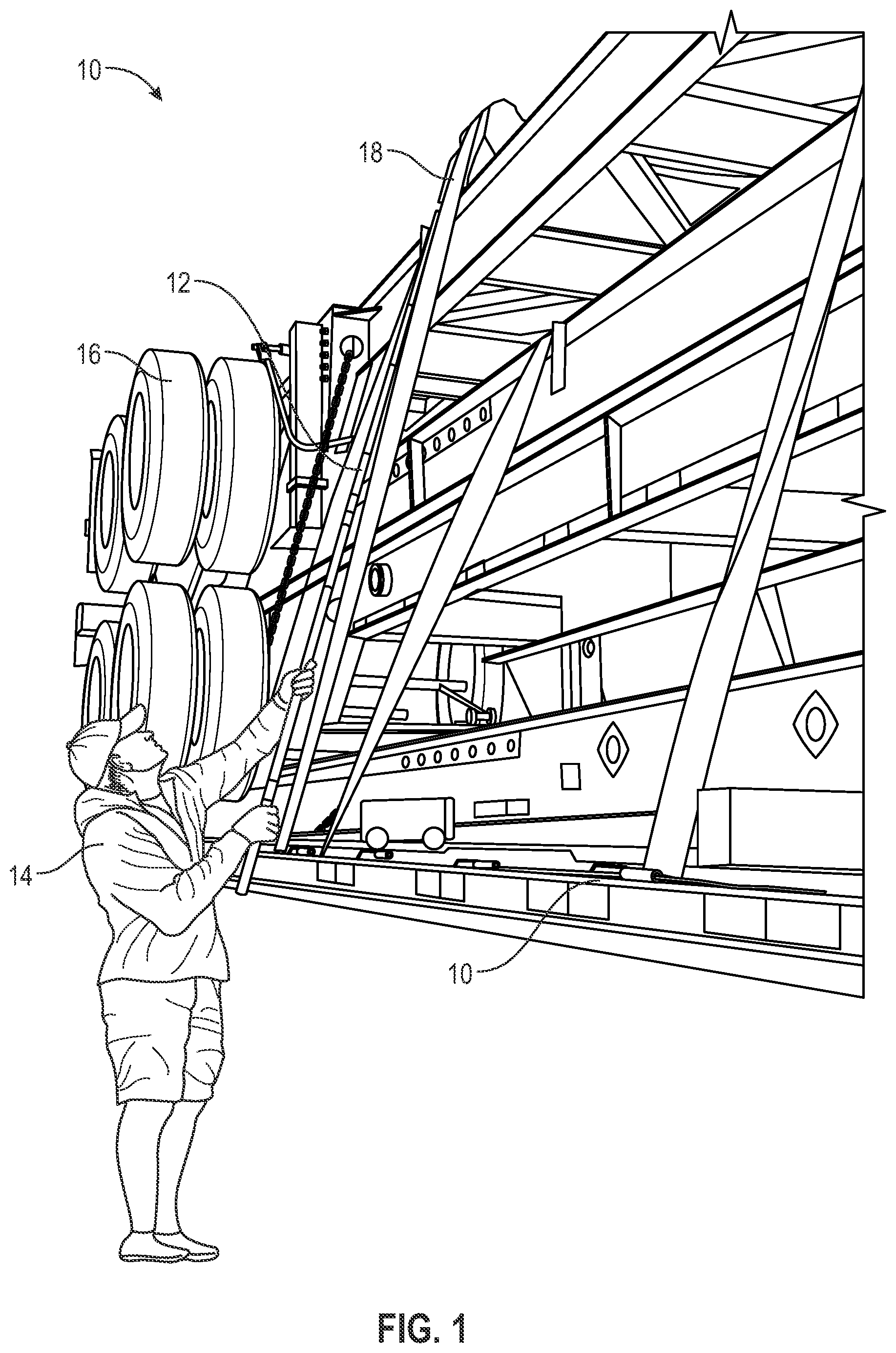 Patent US12617331 Figure 1 – Device for aiding a truck driver in loading or unloading a cargo platform