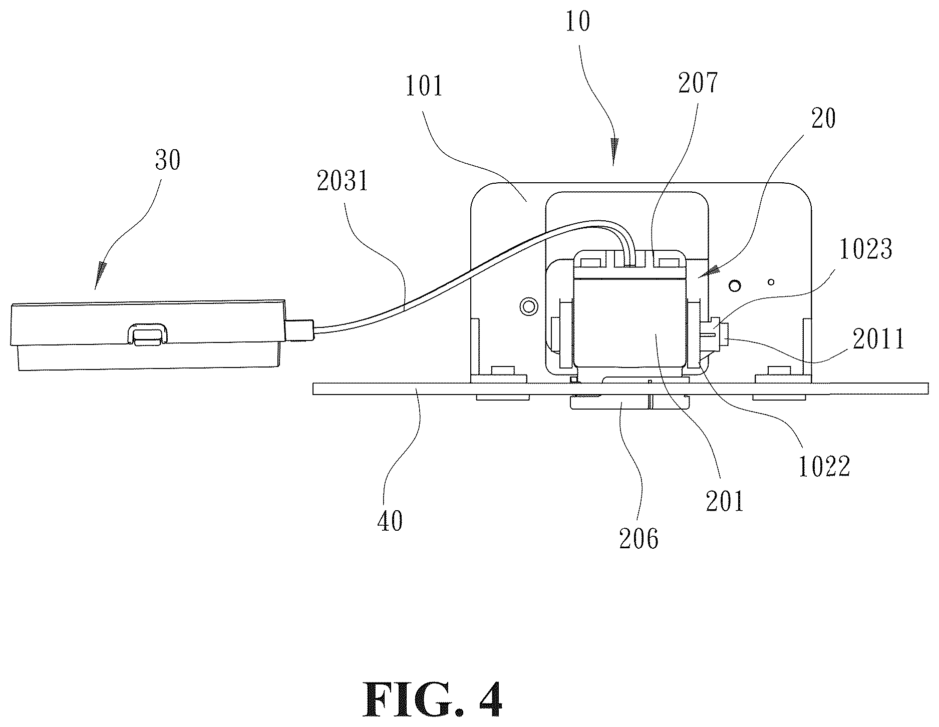 Patent US12617335 Figure 4 – Angle-adjustable projection device for vehicles