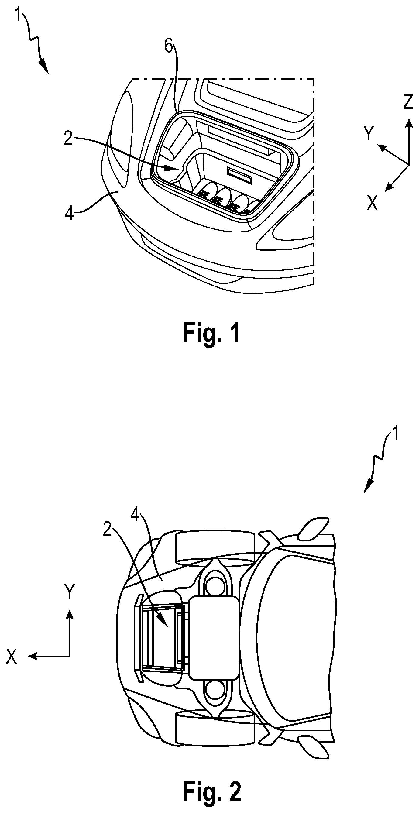 Patent US12617345 Figure 1 – Motor vehicle with a cargo space and a cargo space well bounding the cargo space