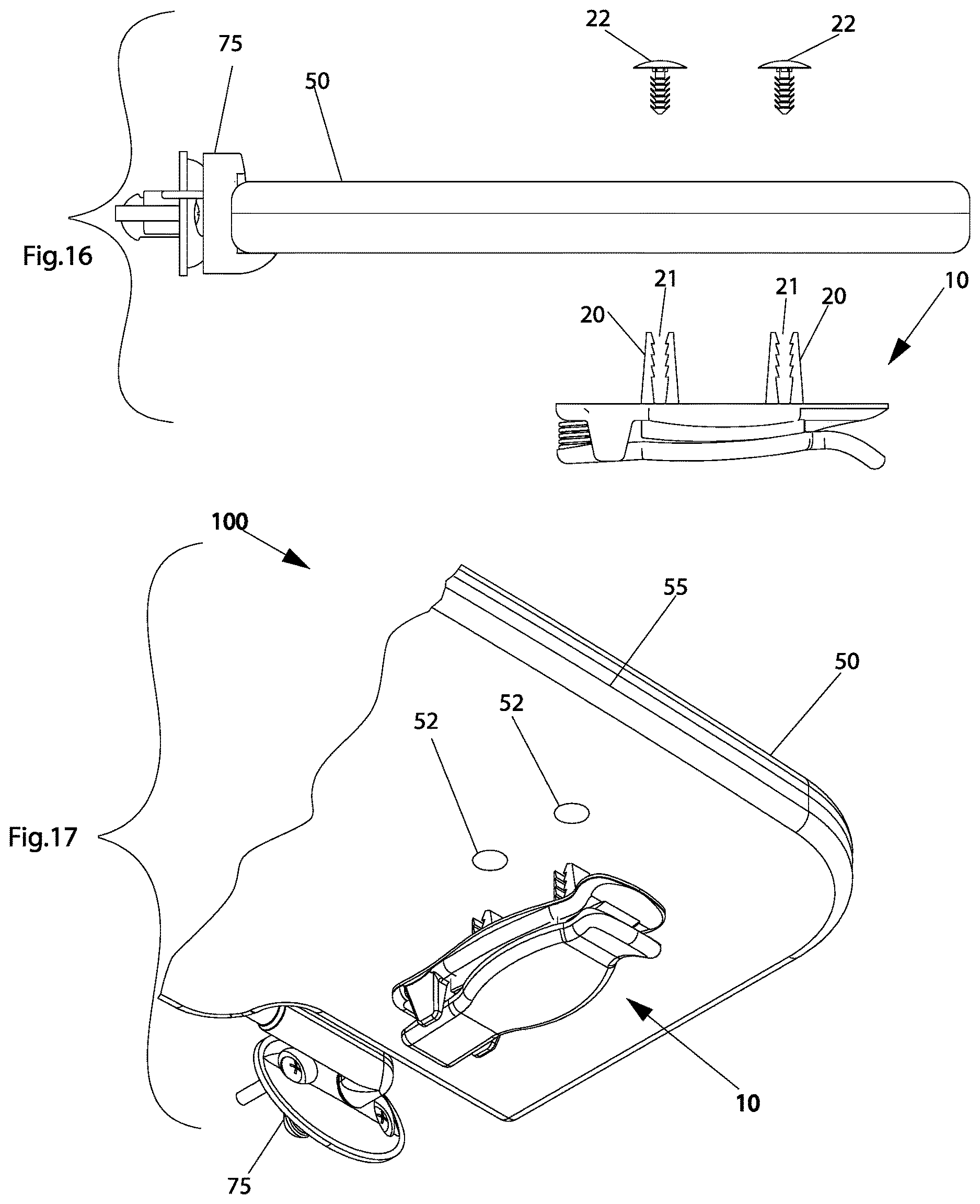 Patent US12617350 Figure 9 – Clip for holding articles and structural assembly equipped with clip
