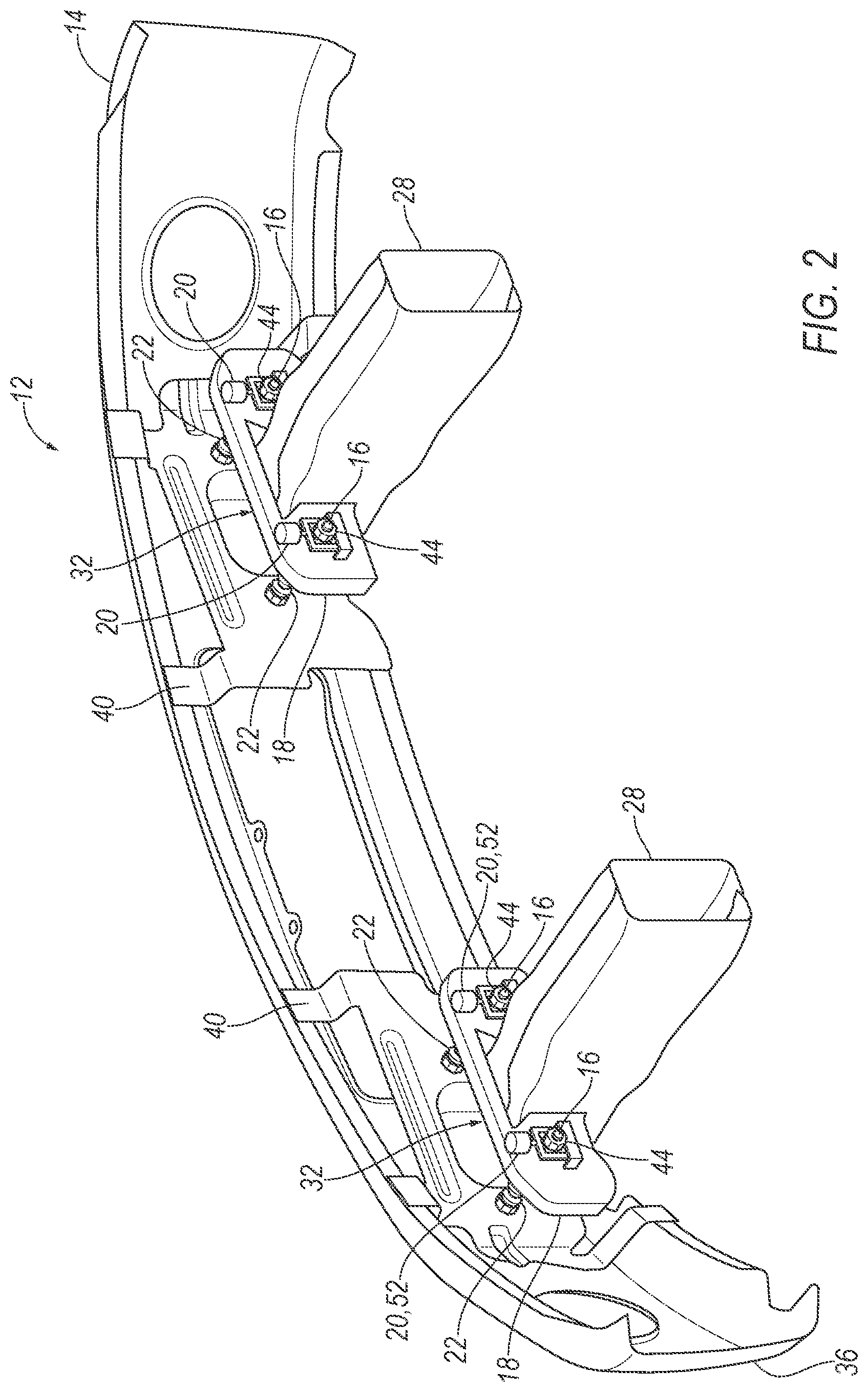 Patent US12617360 Figure 2 – Retractable bumper assembly with actuator based on vehicle speed