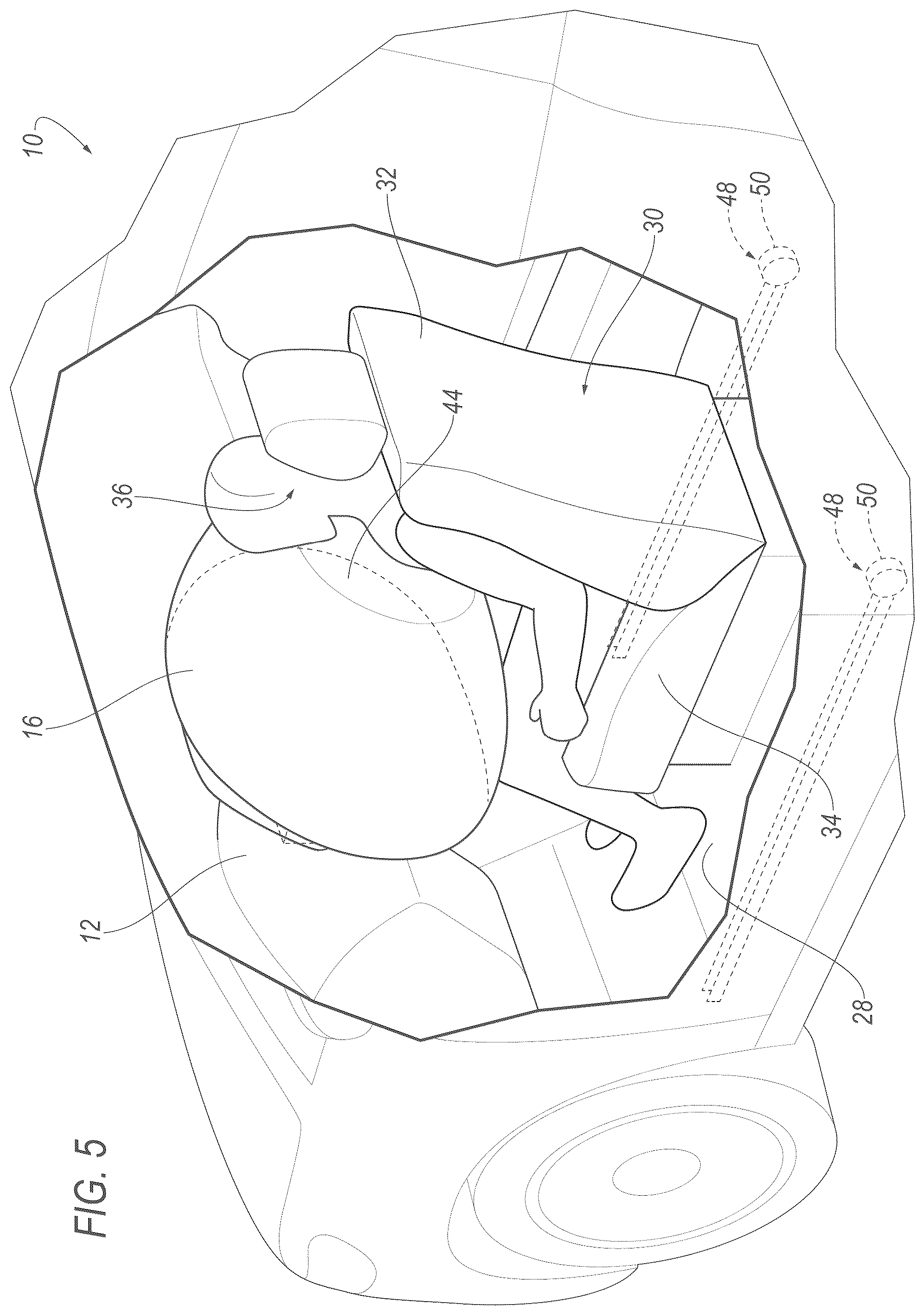 Patent US12617363 Figure 5 – Vehicle airbag assembly with tethered airbag