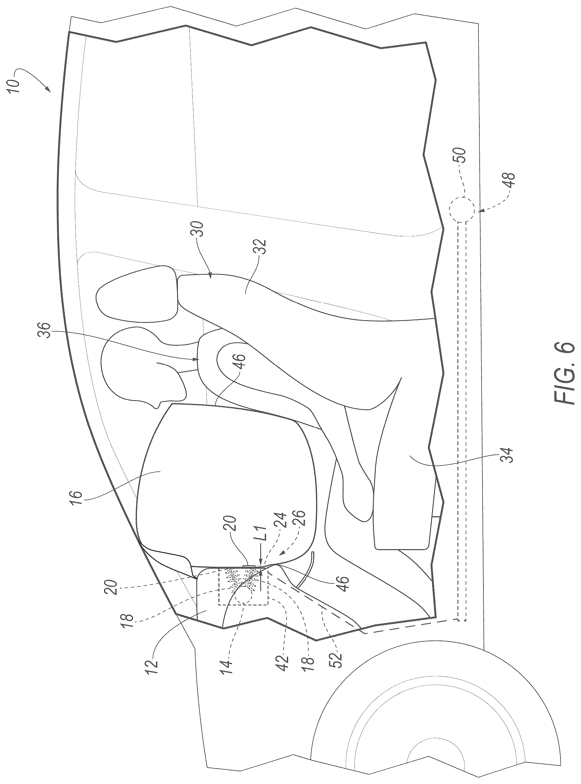 Patent US12617363 Figure 6 – Vehicle airbag assembly with tethered airbag