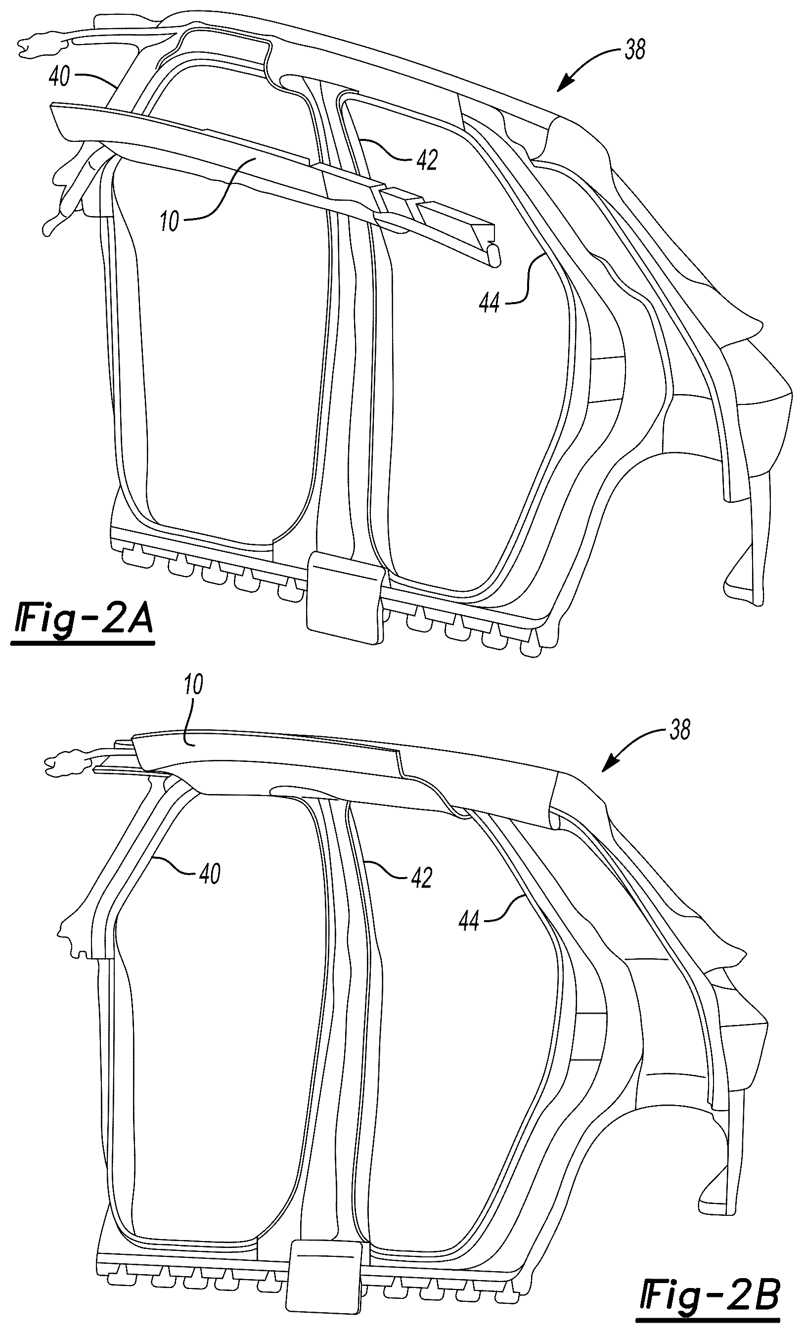 Patent US12617365 Figure 2 – Integrated roof rail airbag and interior trim assembly for automotive vehicles