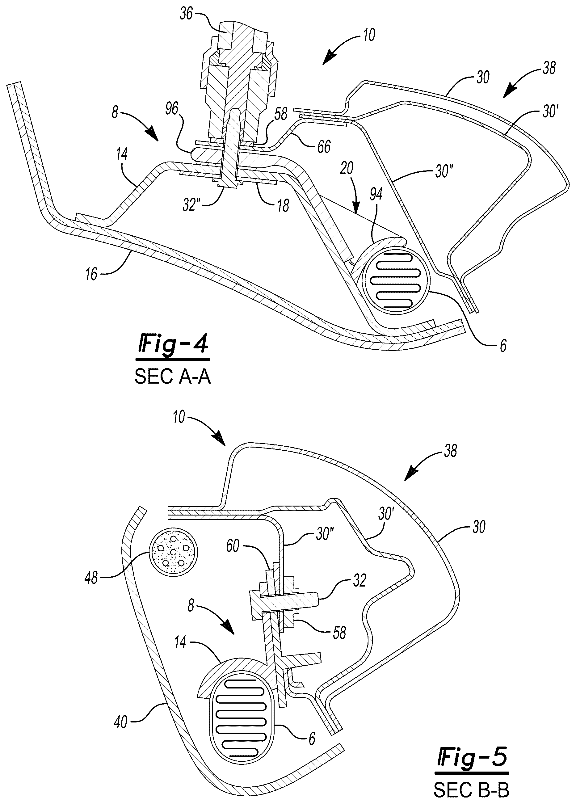 Patent US12617365 Figure 4 – Integrated roof rail airbag and interior trim assembly for automotive vehicles