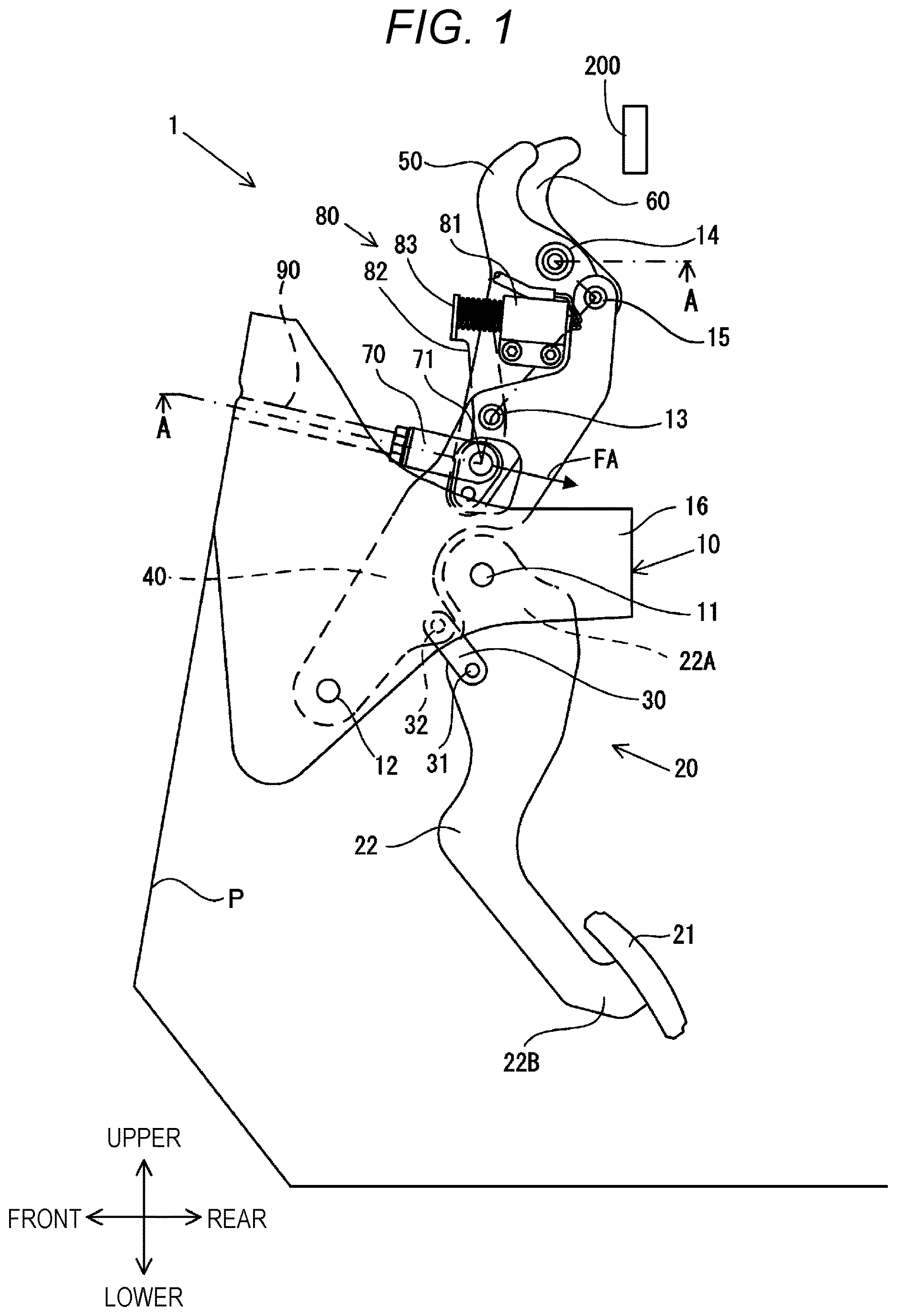 Patent US12617375 Figure 1 – Operation pedal device for vehicle