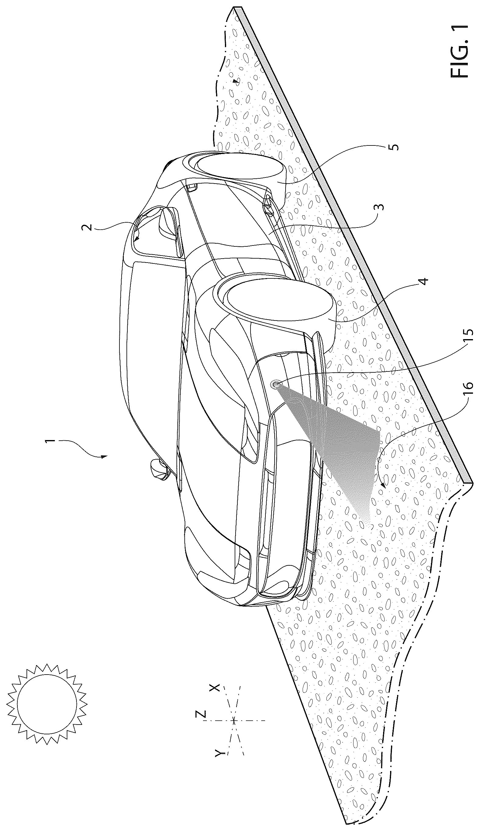 Patent US12617408 Figure 1 – Motor vehicle and method to detect a parameter associated with a superficial condition of the road surface