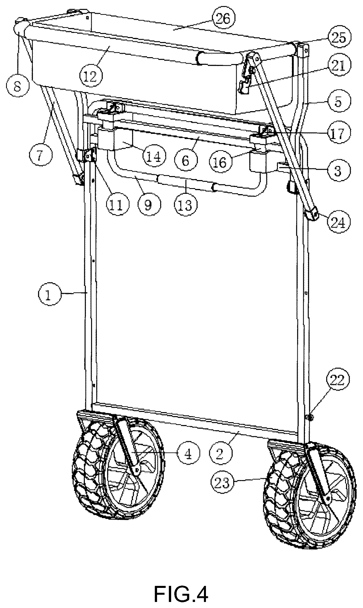 Patent US12617442 Figure 4 – Collapsible wagon with foldable handle and basket extension