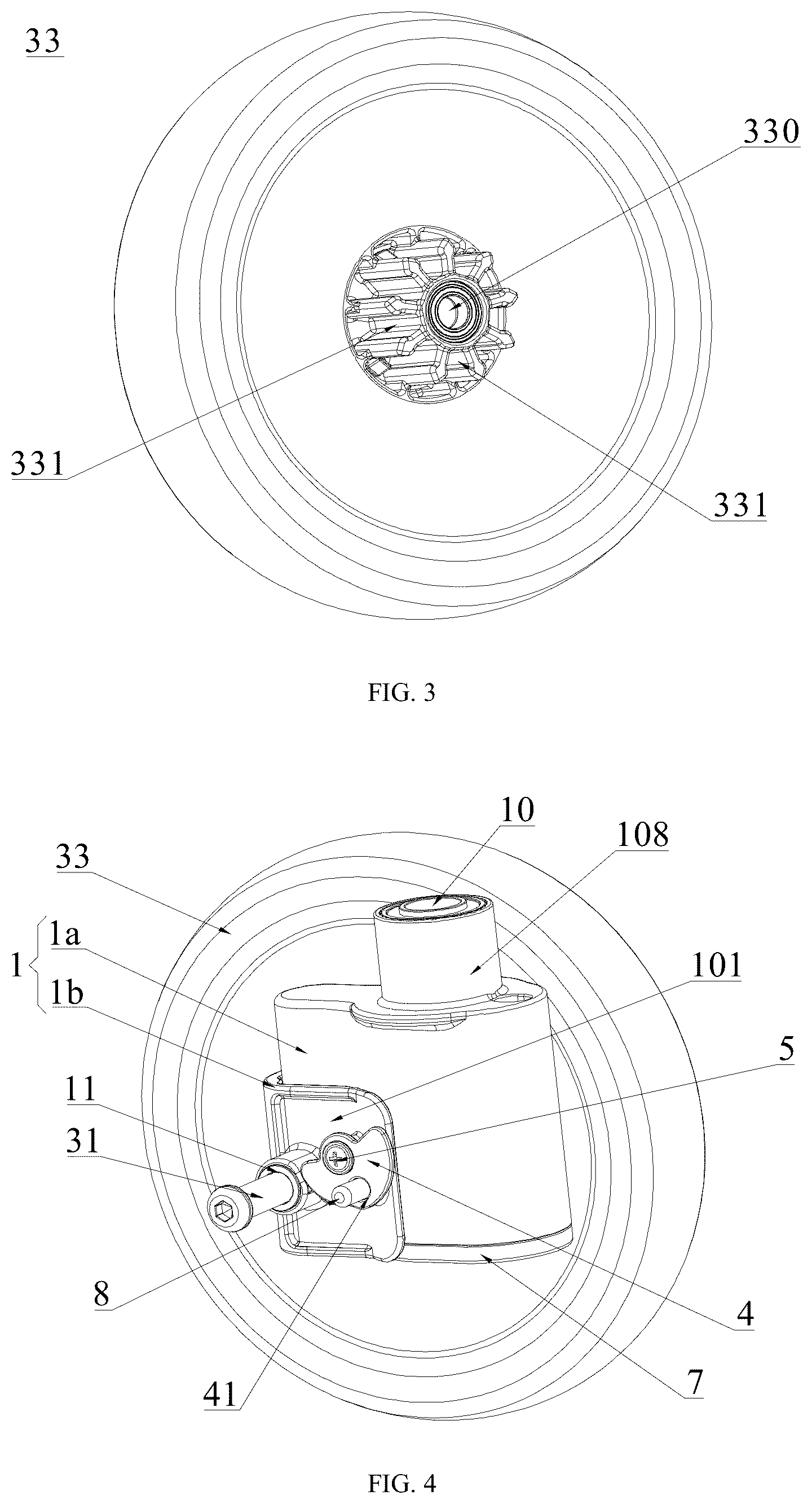 Patent US12617447 Figure 2 – Wheel braking mechanism, frame, and child carrier