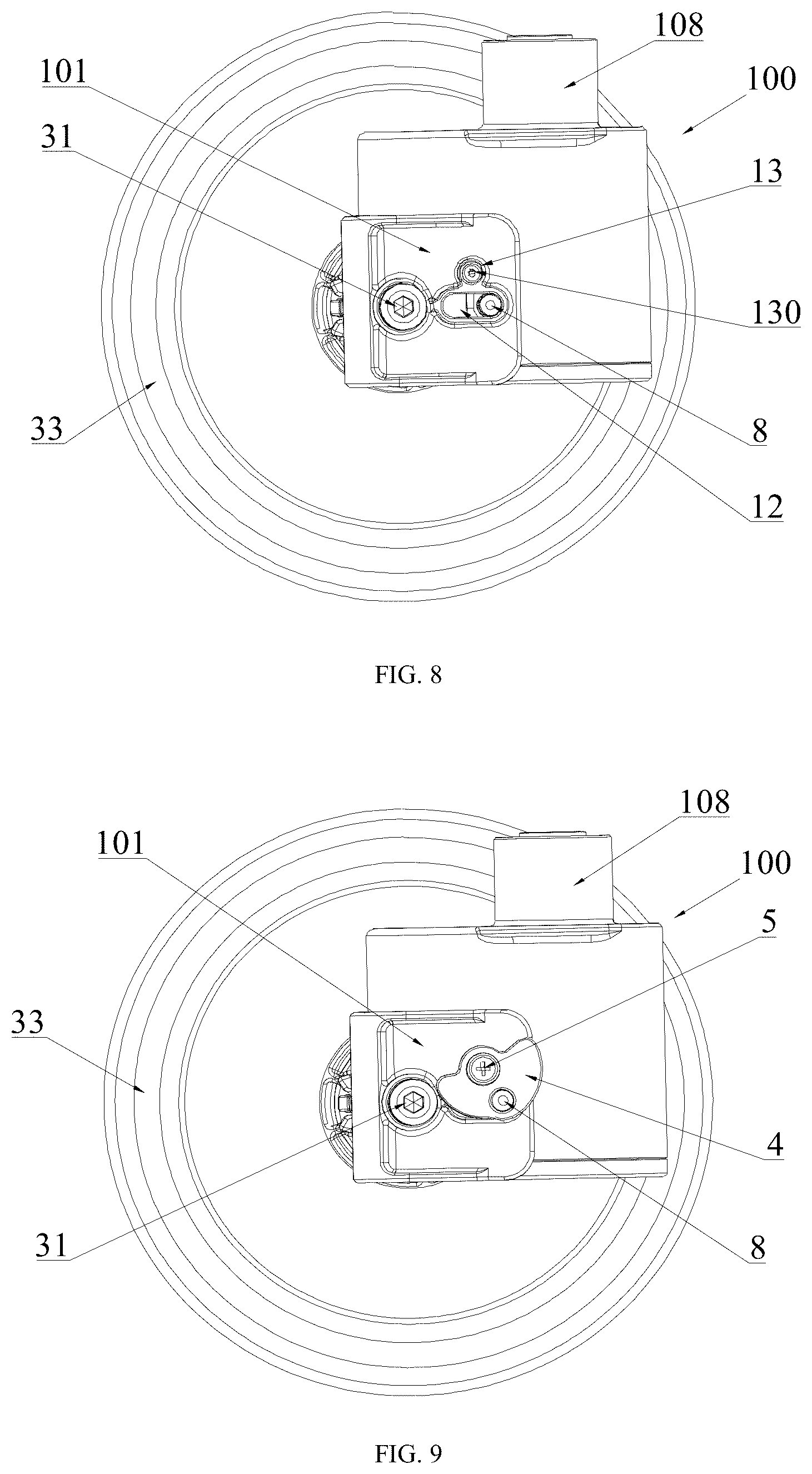 Patent US12617447 Figure 5 – Wheel braking mechanism, frame, and child carrier
