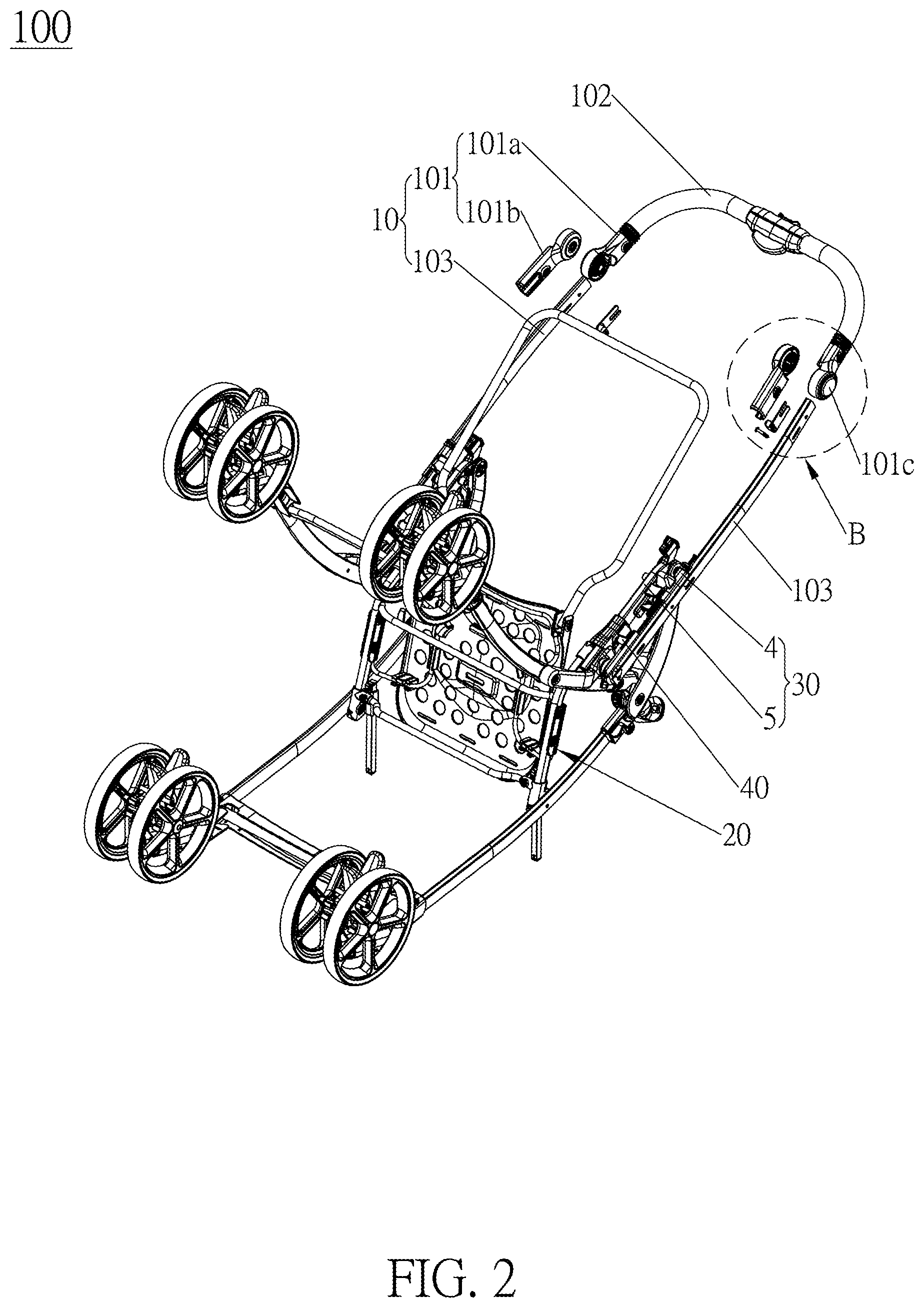 Patent US12617448 Figure 2 – Stroller and reversible mechanism thereof