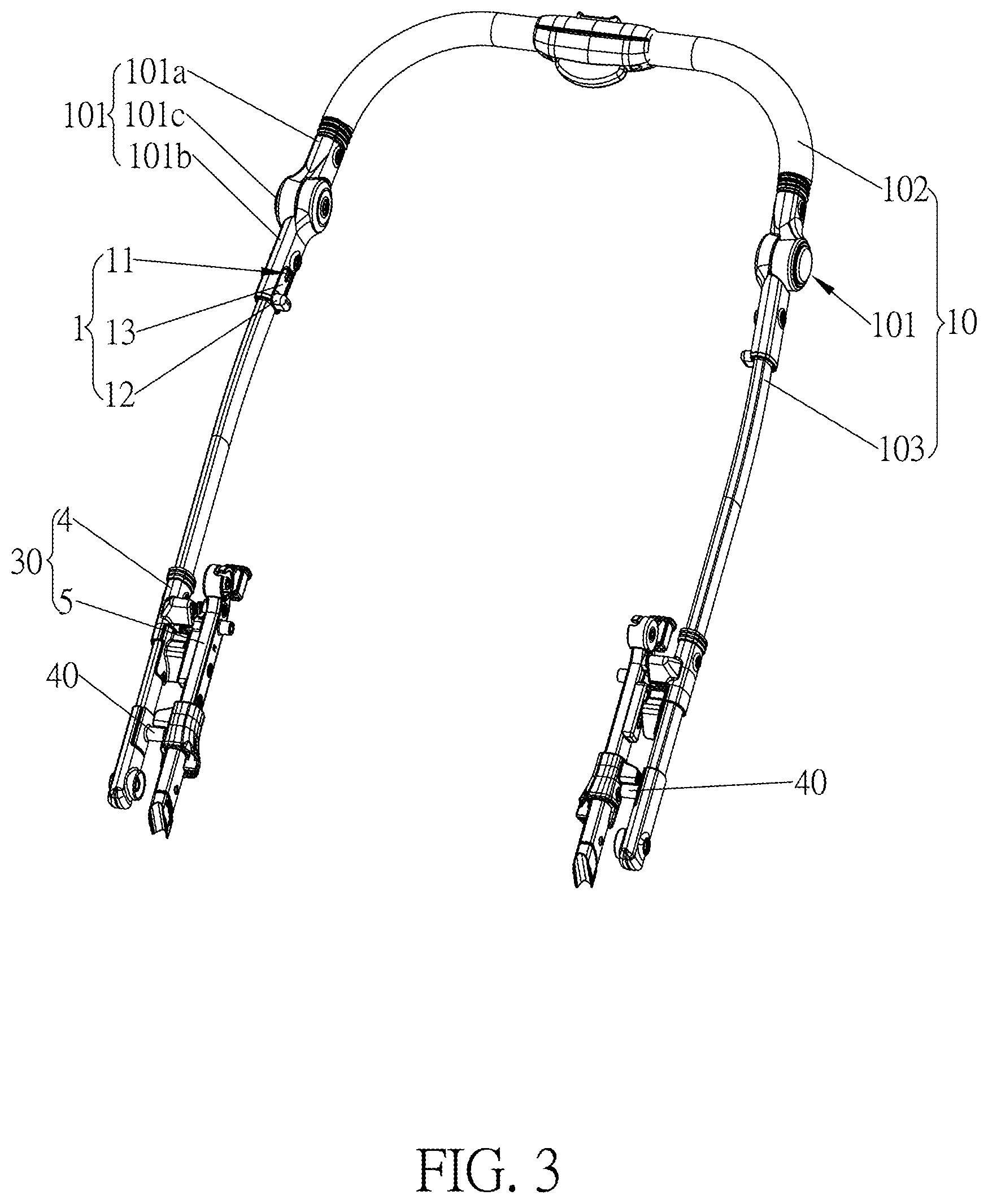 Patent US12617448 Figure 3 – Stroller and reversible mechanism thereof