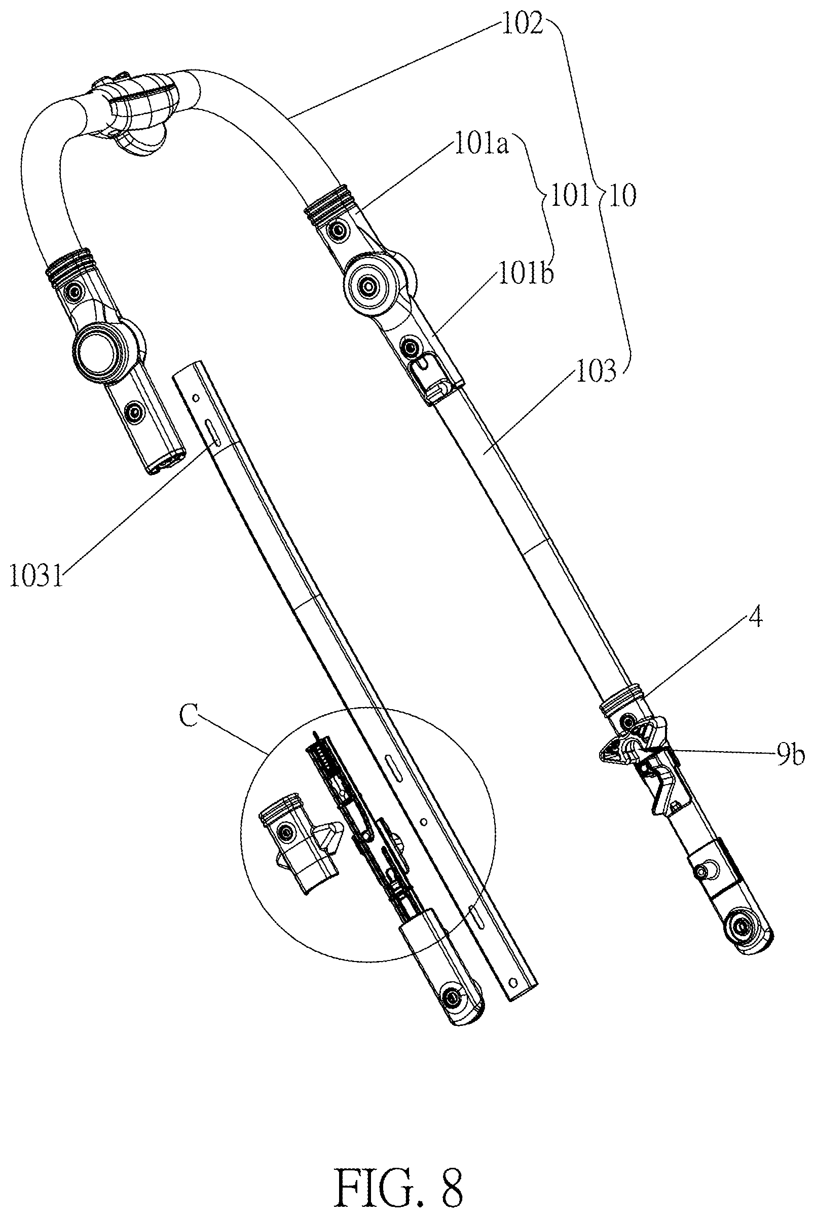 Patent US12617448 Figure 8 – Stroller and reversible mechanism thereof