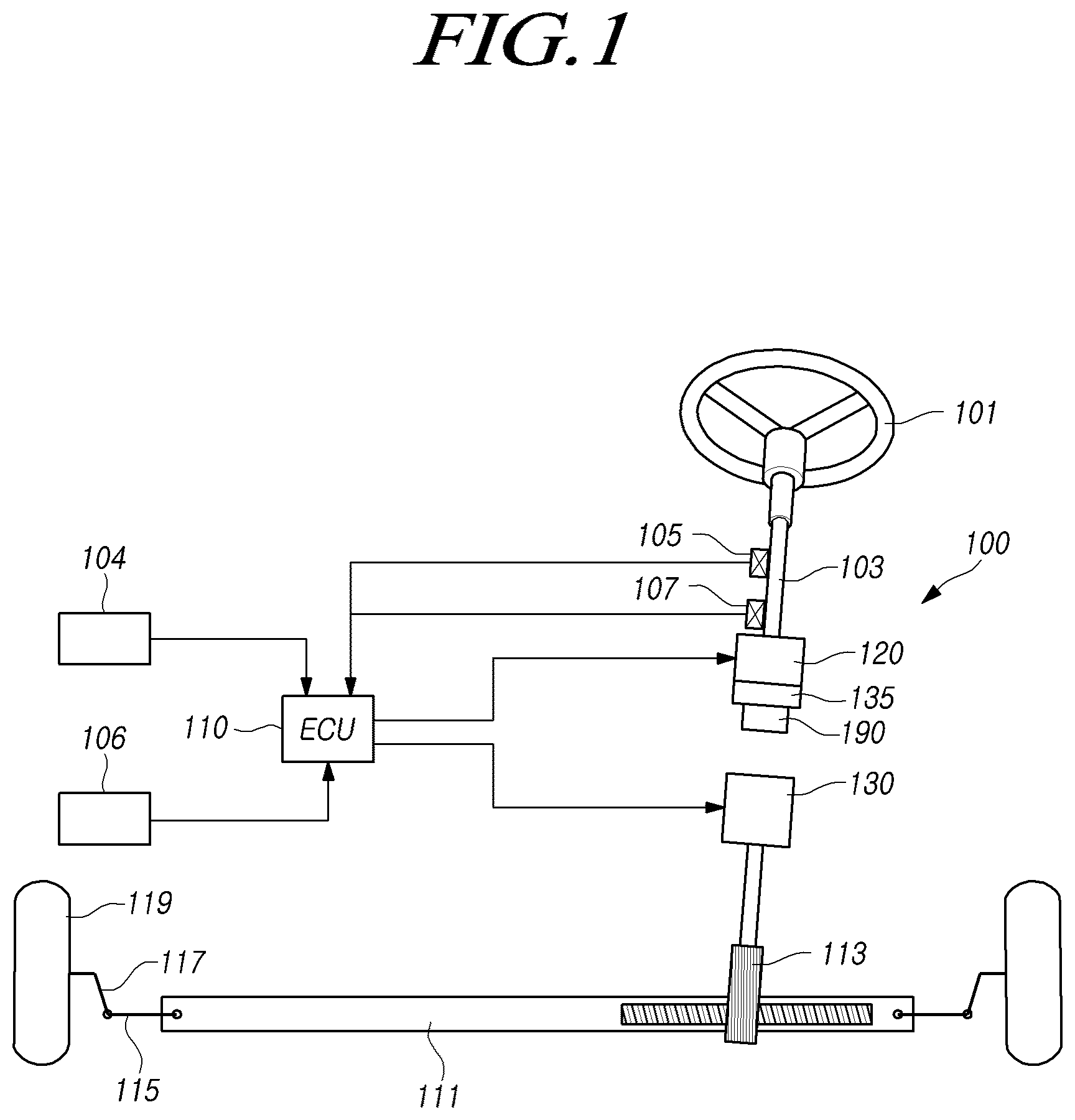 Patent US12617453 Figure 1 – Steer by wire type steering apparatus