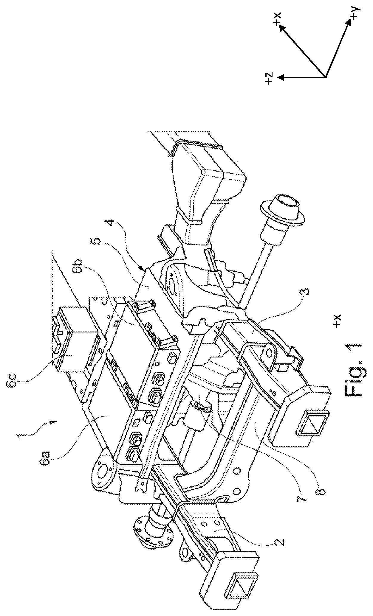 Patent US12617471 Figure 1 – Front-end structure for a motor vehicle with electric front-wheel drive