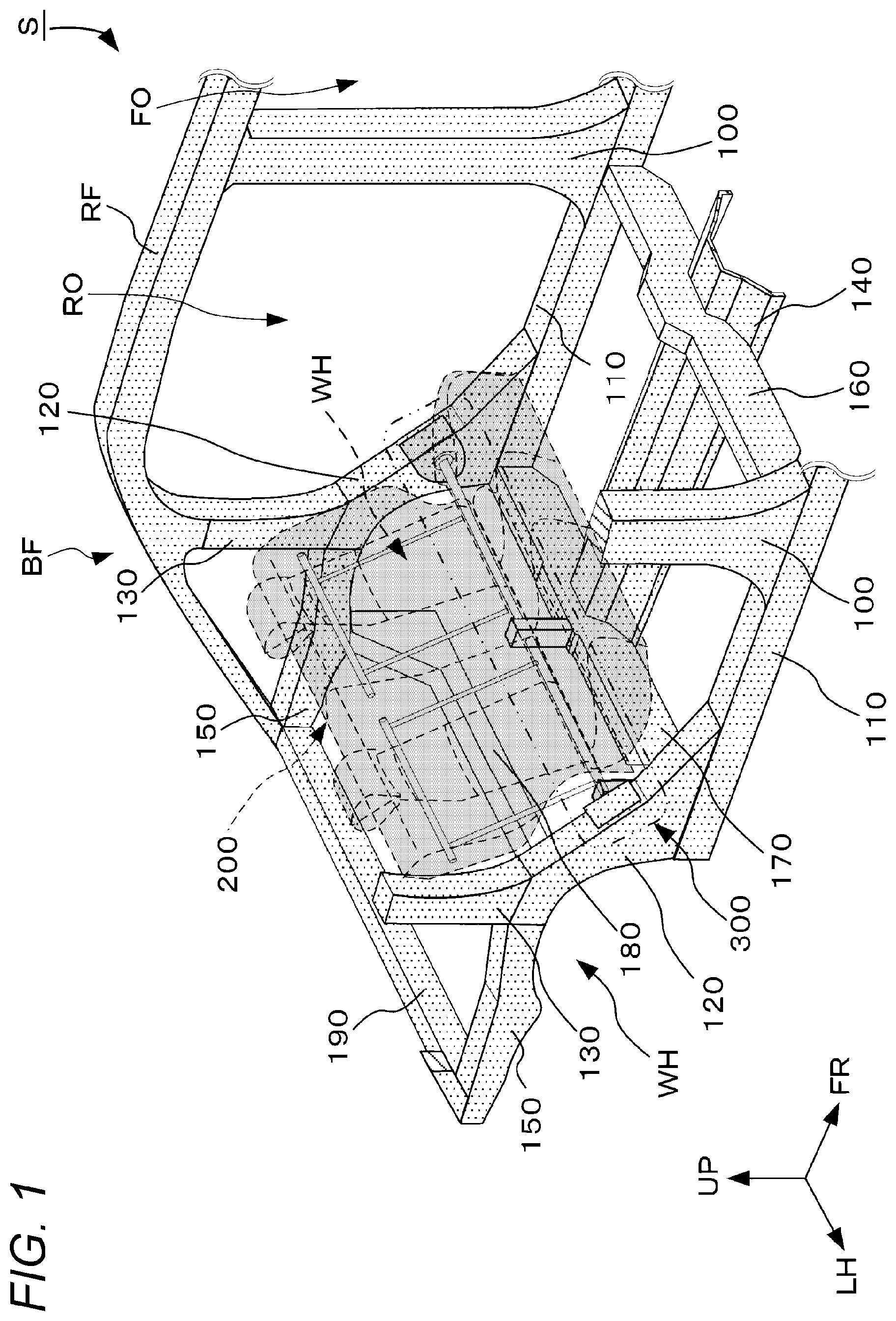 Patent US12617474 Figure 1 – Vehicle-body rear structure