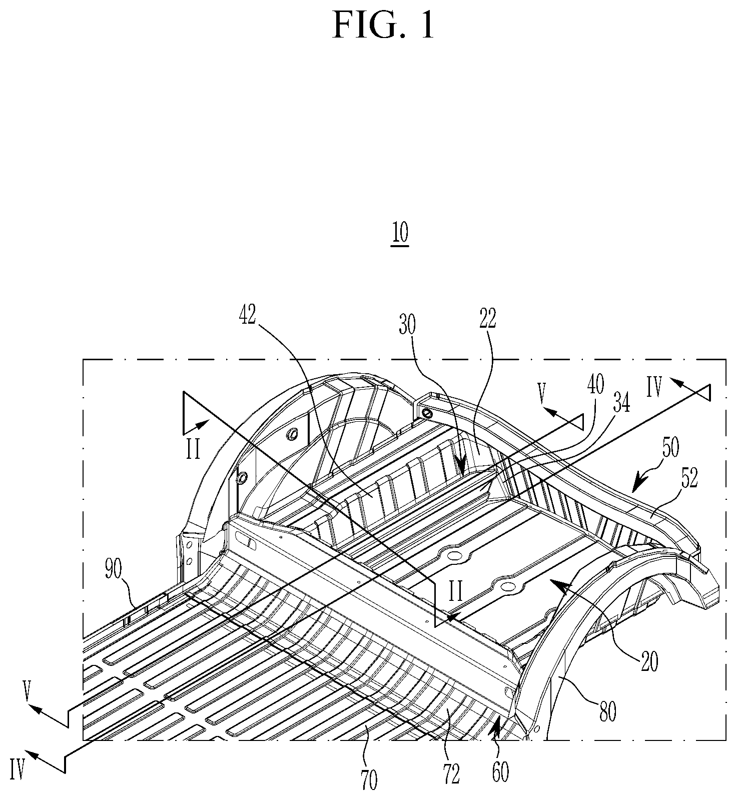 Patent US12617475 Figure 1 – Vehicle body rear structure