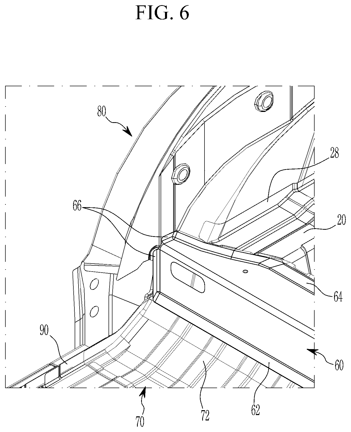 Patent US12617475 Figure 6 – Vehicle body rear structure