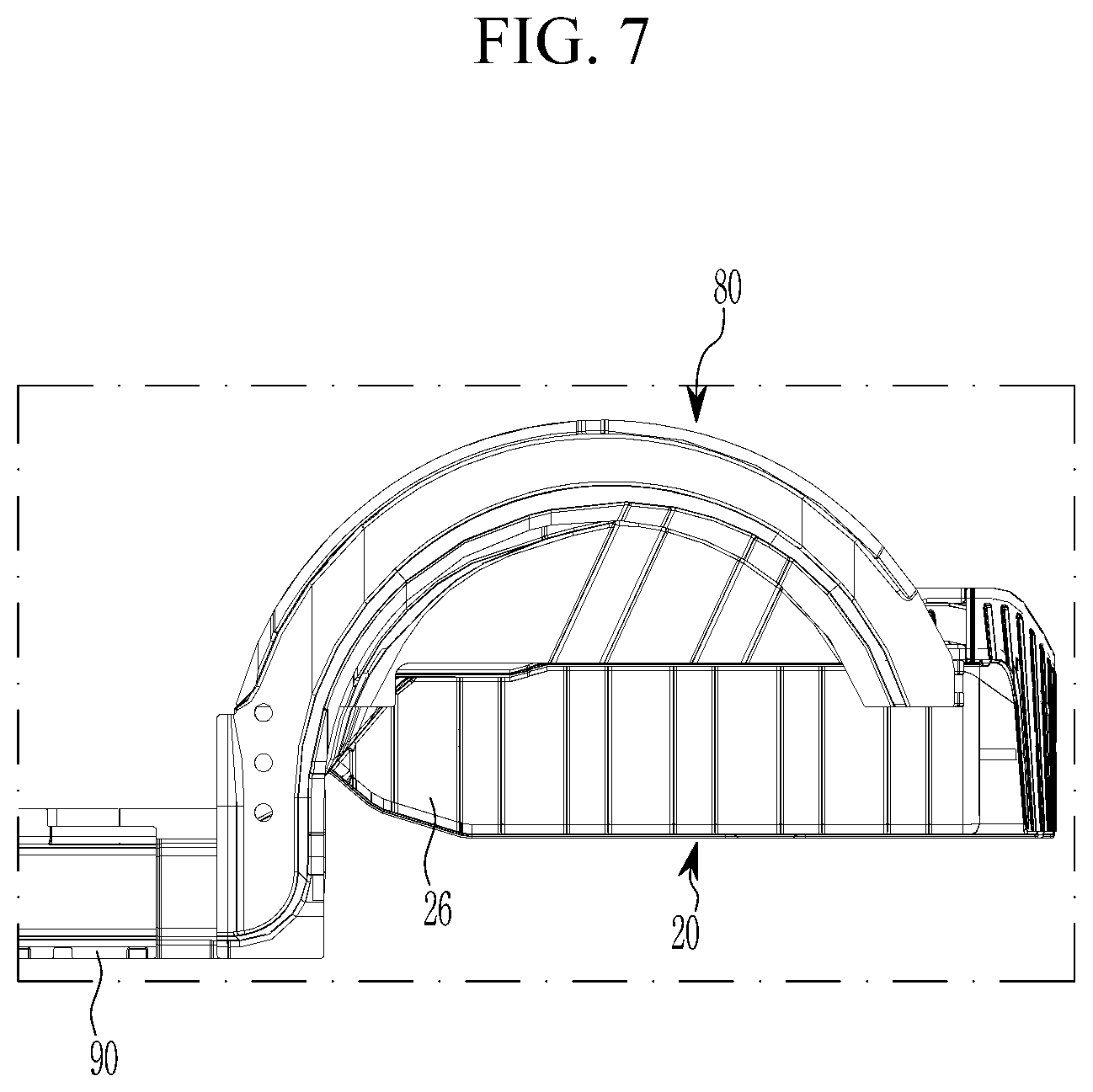 Patent US12617475 Figure 7 – Vehicle body rear structure