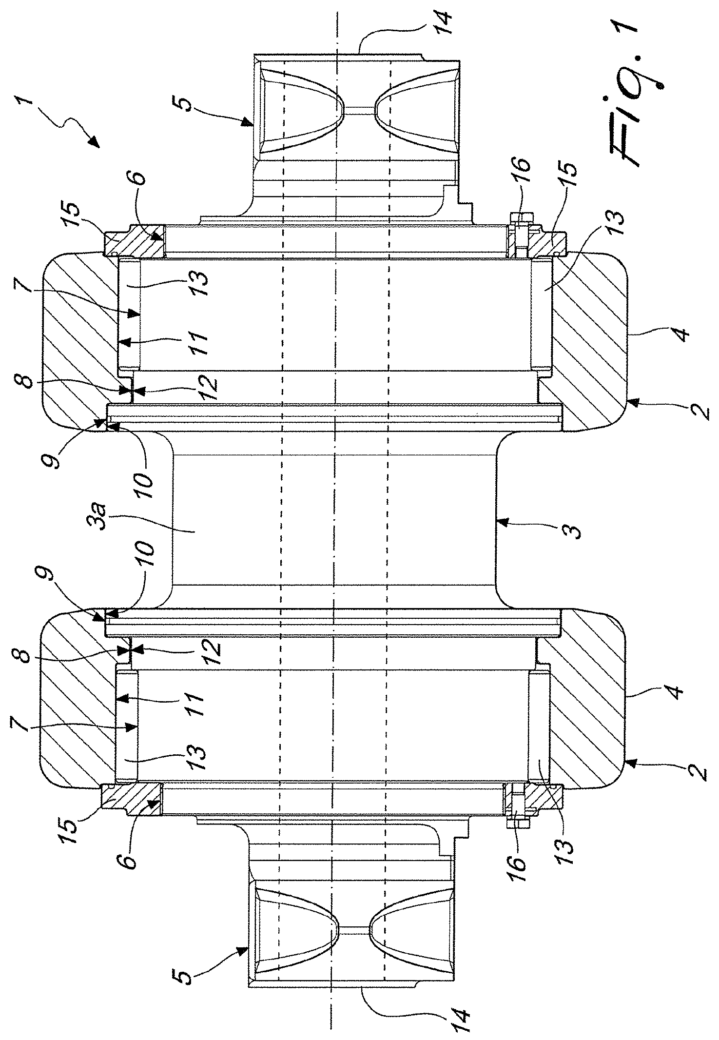 Patent US12617481 Figure 1 – Support roller for vehicle tracks