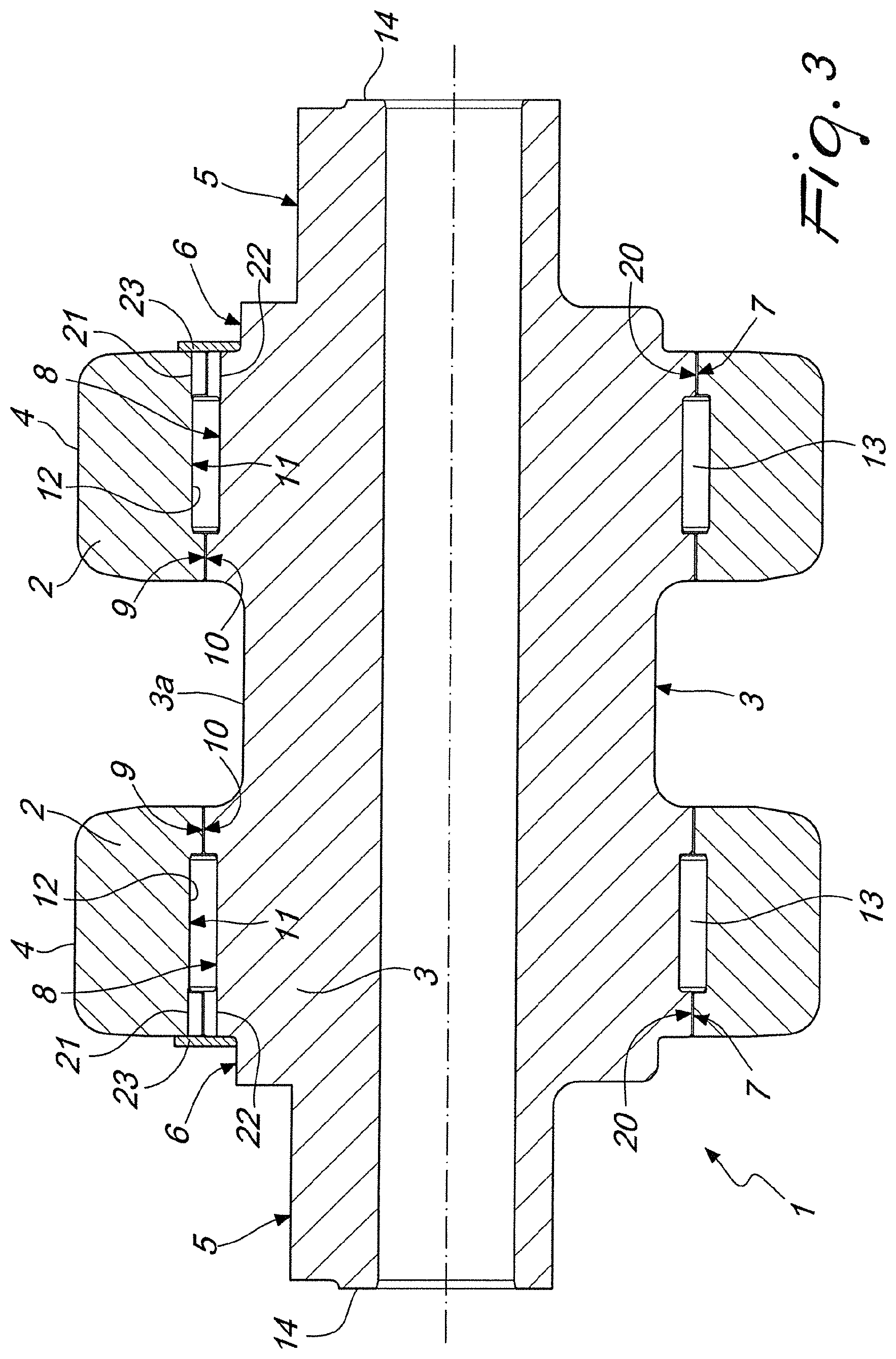 Patent US12617481 Figure 3 – Support roller for vehicle tracks