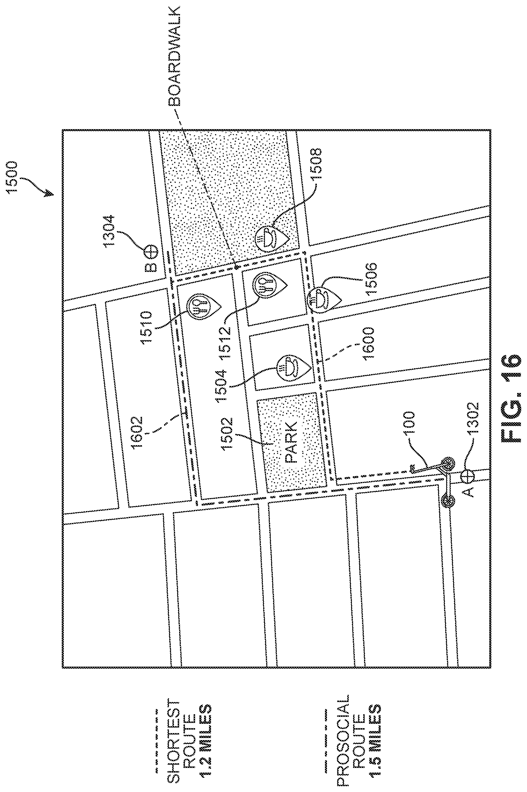 Patent US12617487 Figure 16 – Route guidance for personal transport device based on prosocial behavior costs
