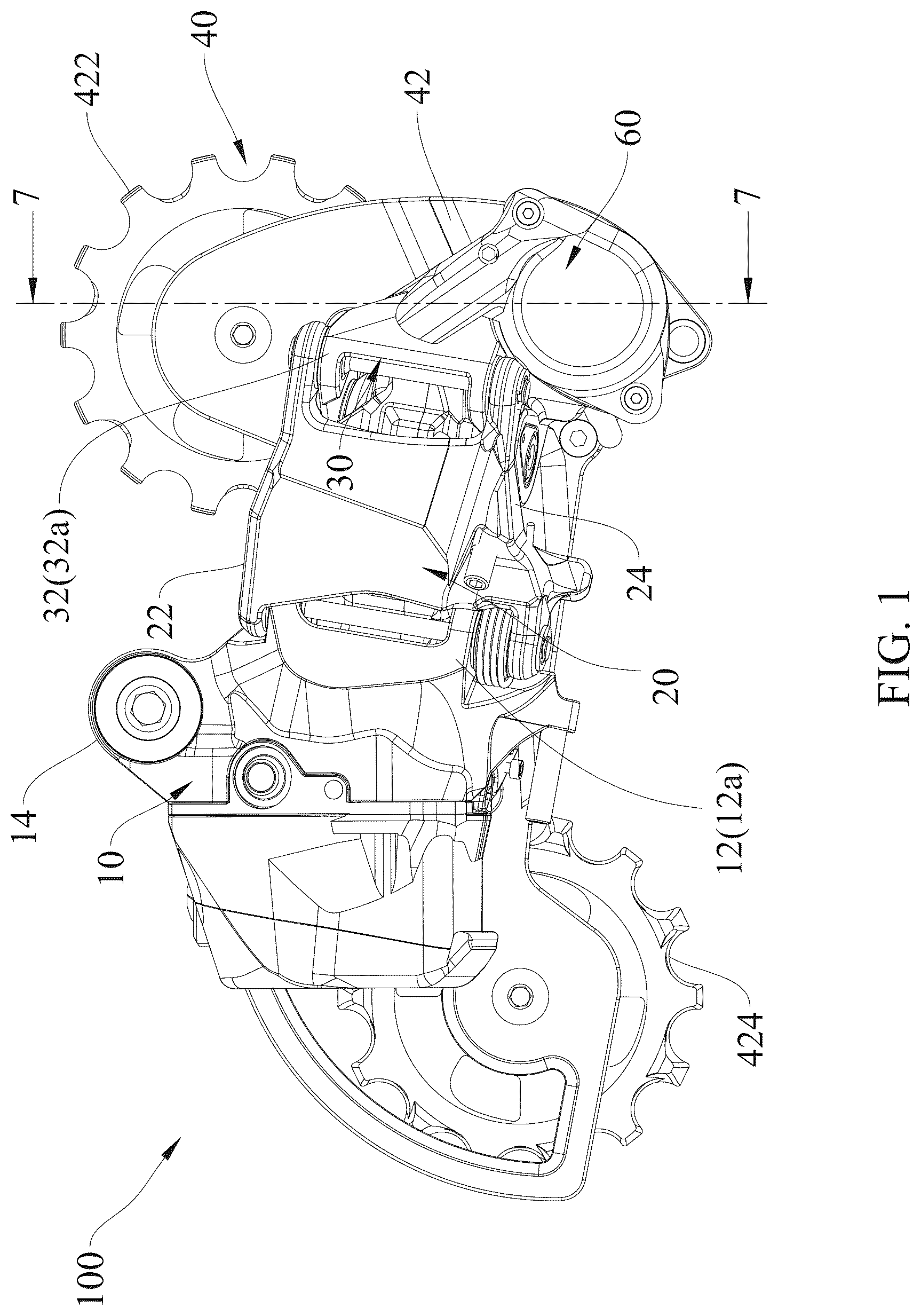 Patent US12617493 Figure 1 – Rear derailleur with damping function
