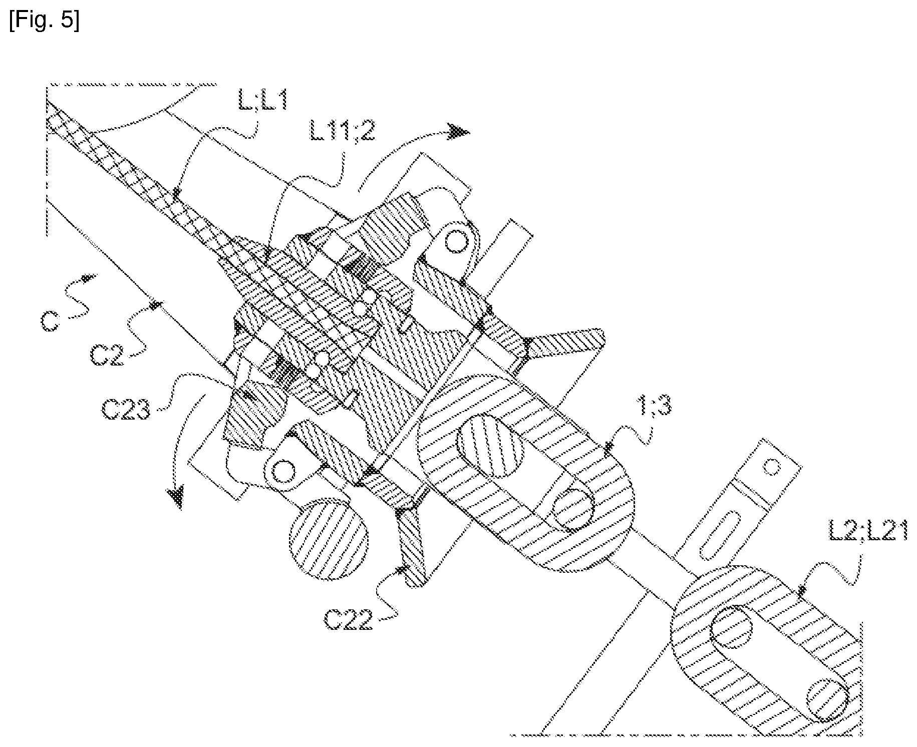 Patent US12617496 Figure 5 – Mechanical connection device, designed for the removable mechanical connection of the free ends of two offshore lines
