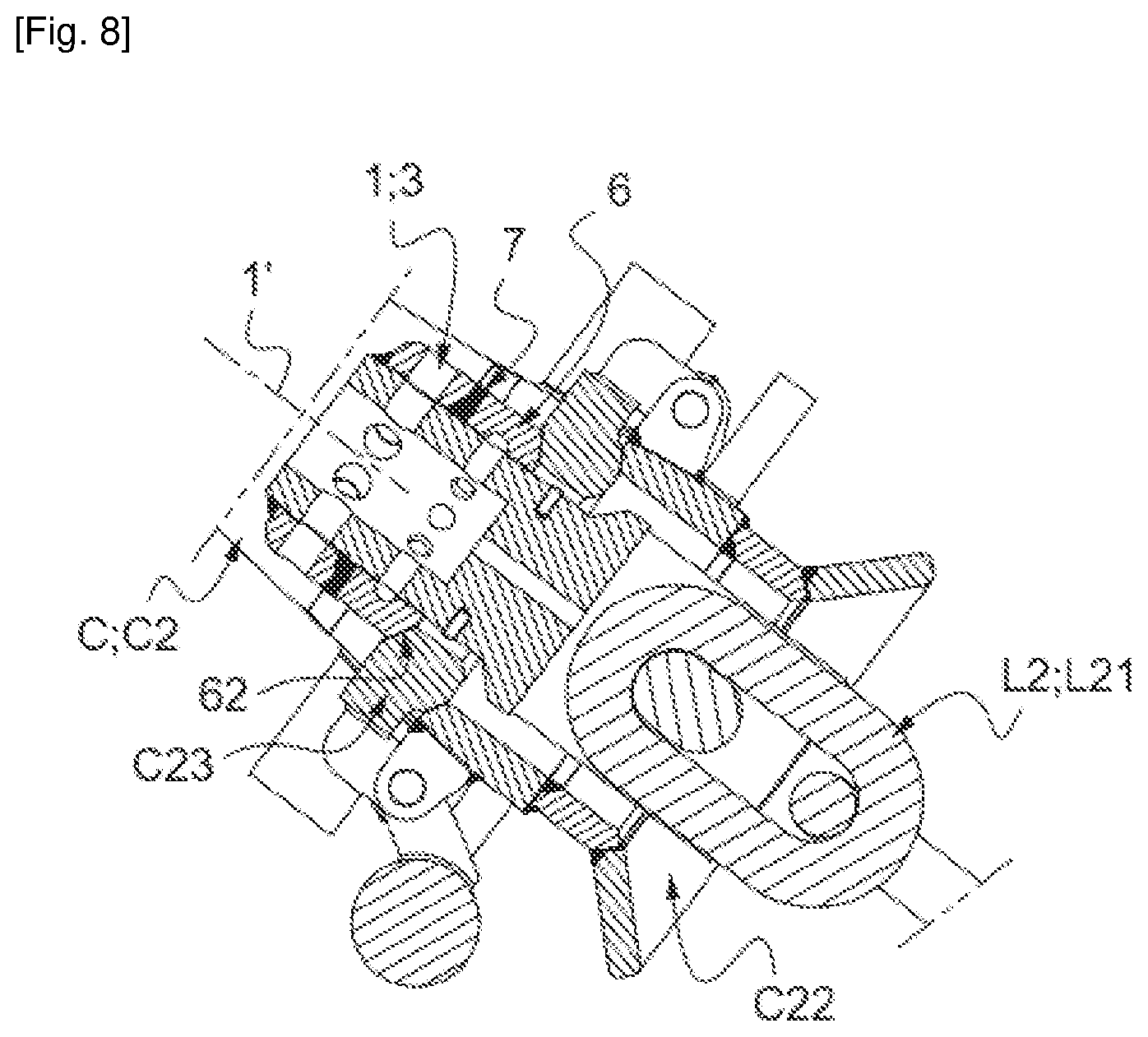 Patent US12617496 Figure 8 – Mechanical connection device, designed for the removable mechanical connection of the free ends of two offshore lines