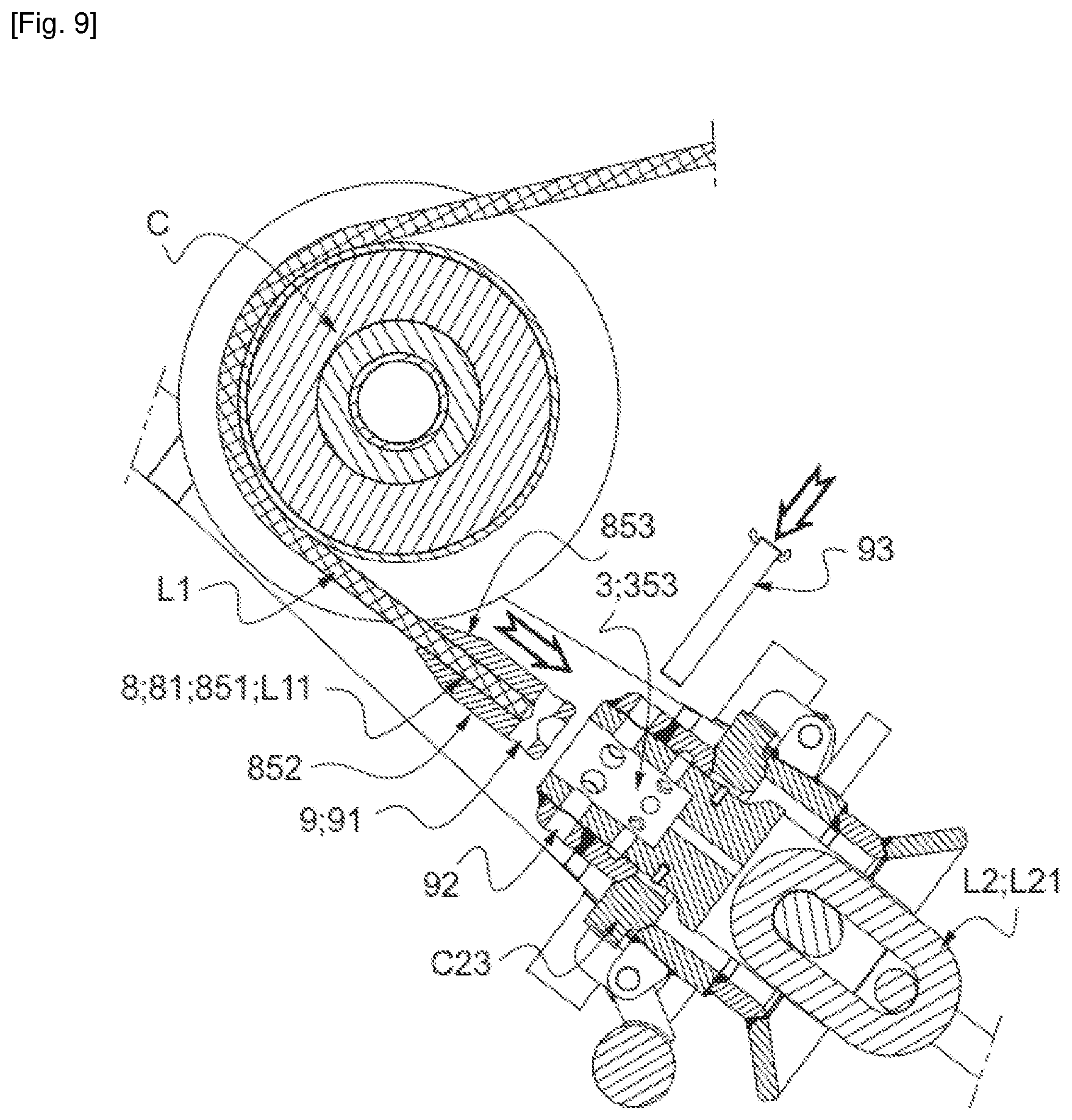 Patent US12617496 Figure 9 – Mechanical connection device, designed for the removable mechanical connection of the free ends of two offshore lines
