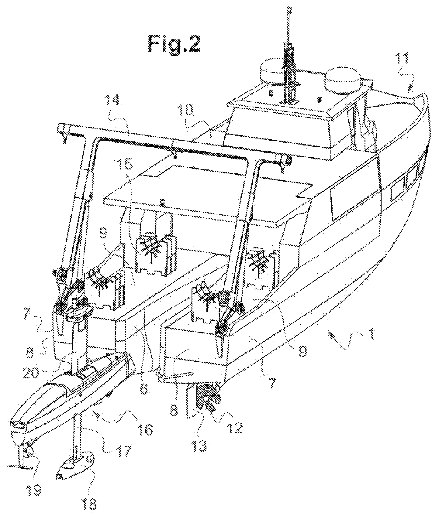 Patent US12617497 Figure 2 – Ship comprising a system for adapting a removable module and adapted removable module
