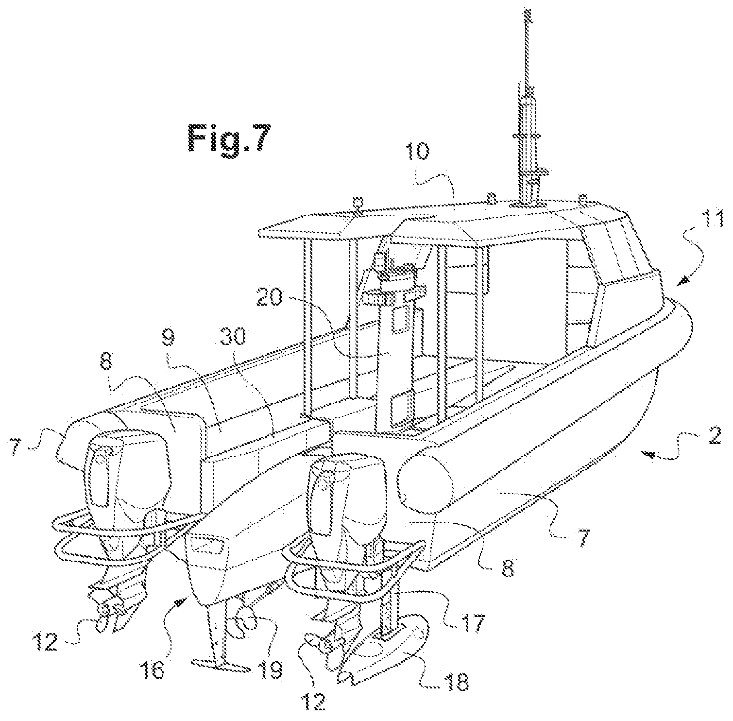 Patent US12617497 Figure 7 – Ship comprising a system for adapting a removable module and adapted removable module