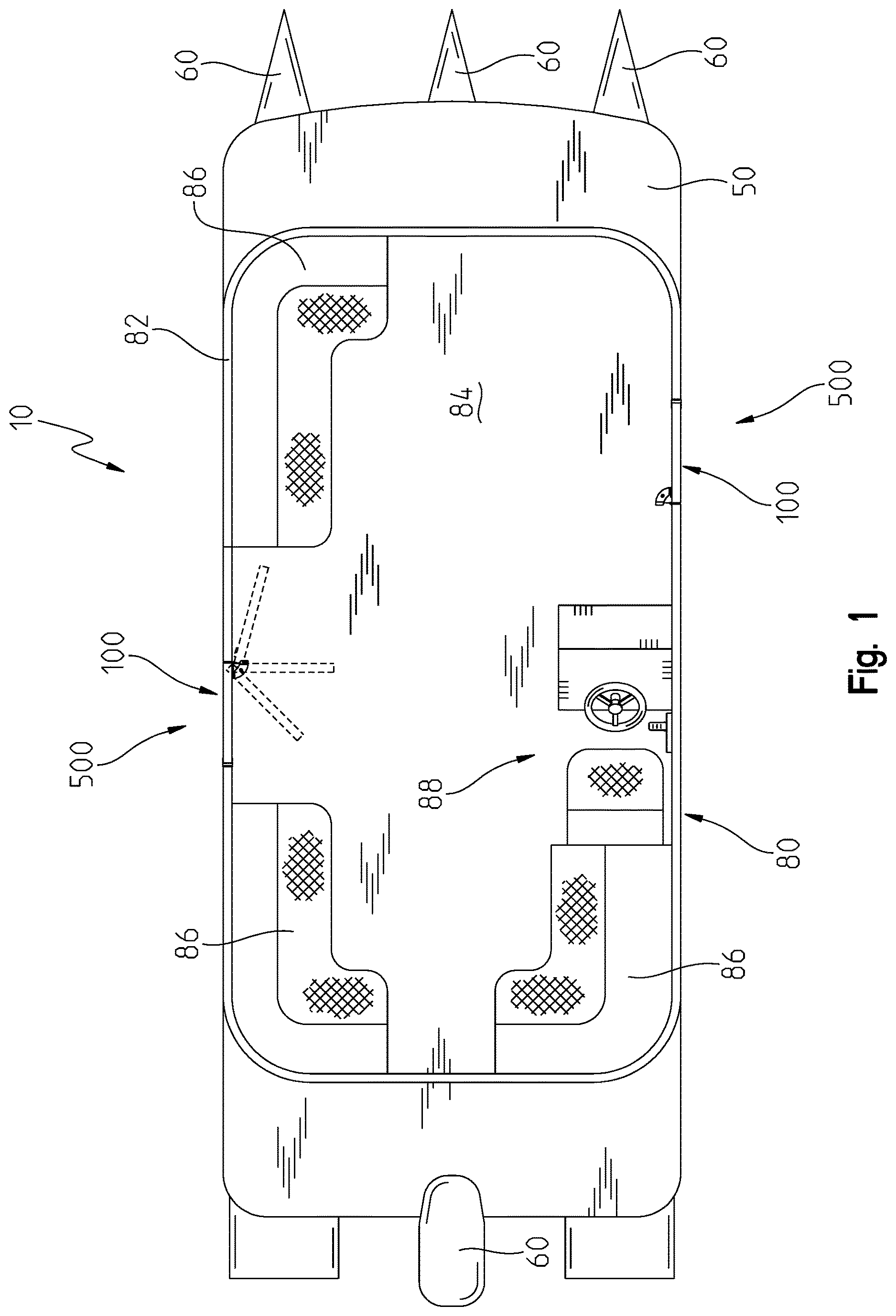 Patent US12617499 Figure 1 – Gate system for a pontoon boat