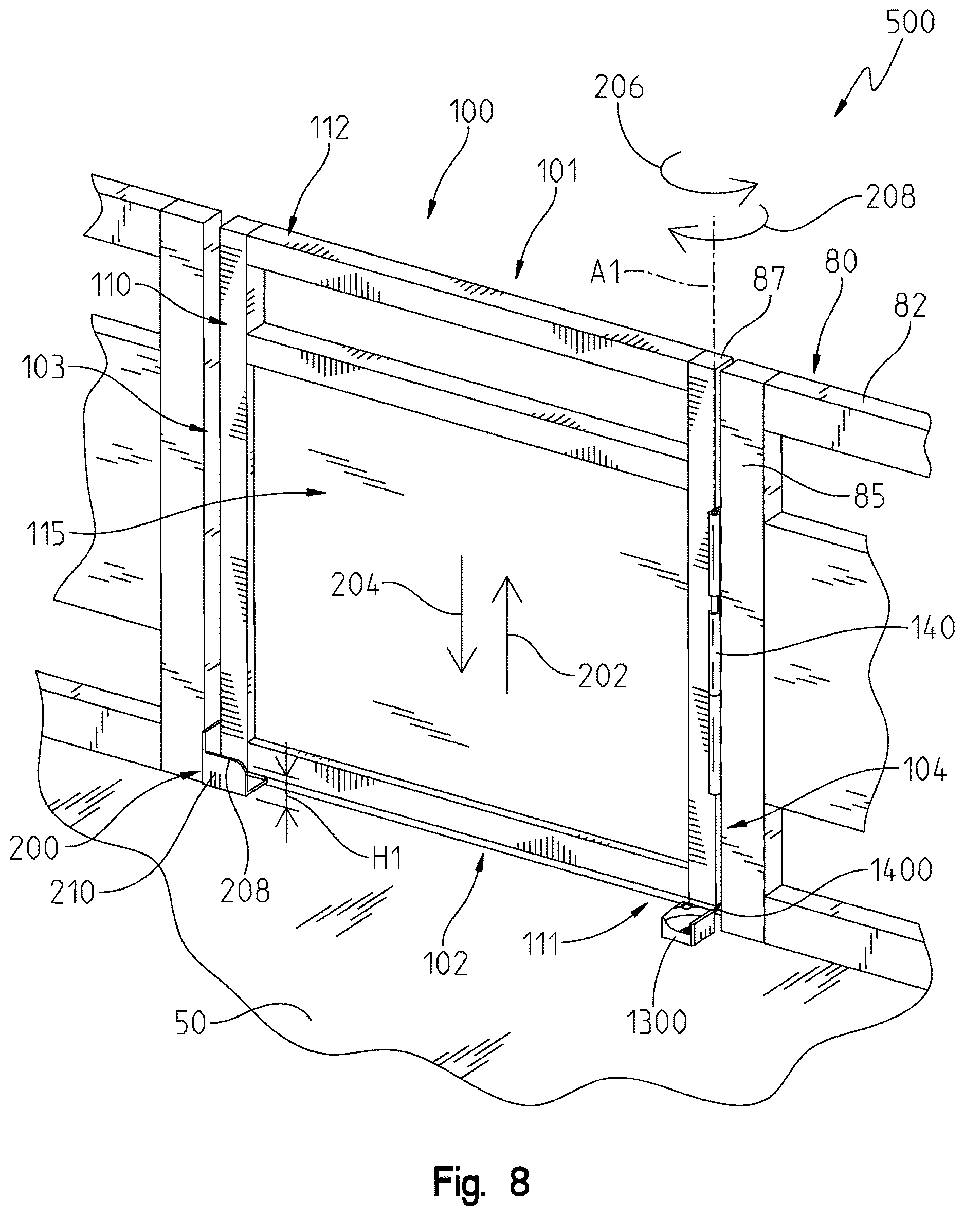 Patent US12617499 Figure 8 – Gate system for a pontoon boat