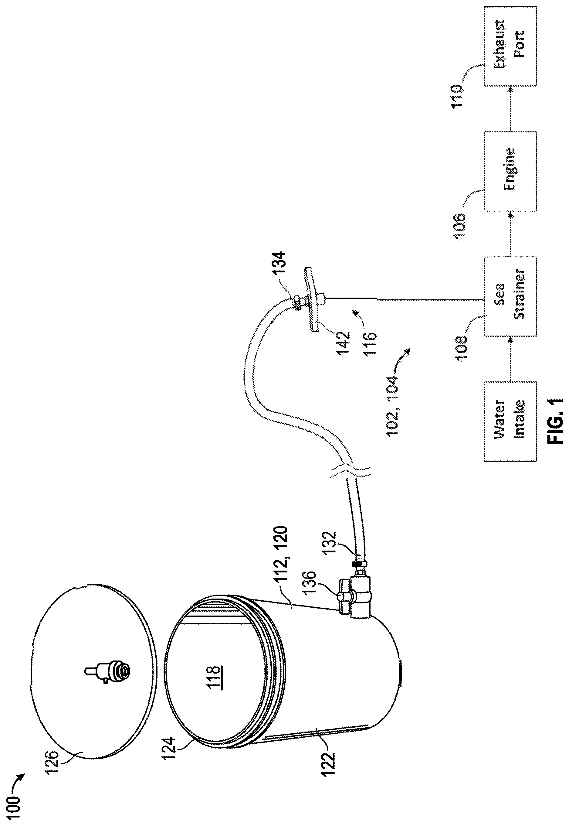 Patent US12617509 Figure 1 – Antifreeze delivery system with a cap assembly