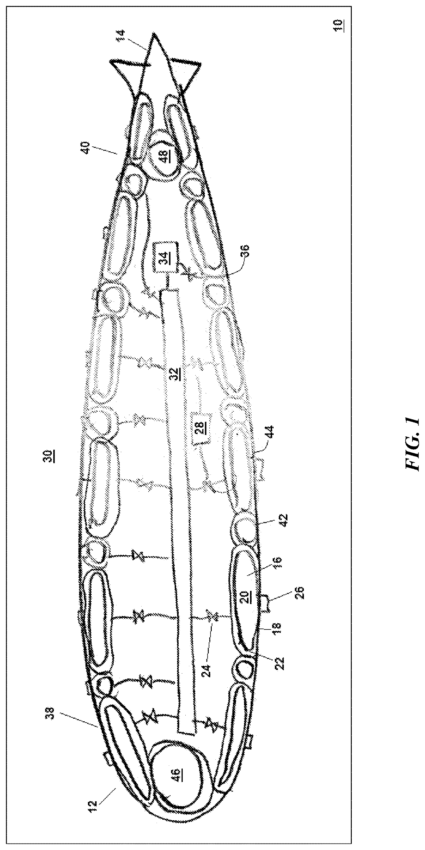 Patent US12617519 Figure 1 – Airship with self-ballasting airframe