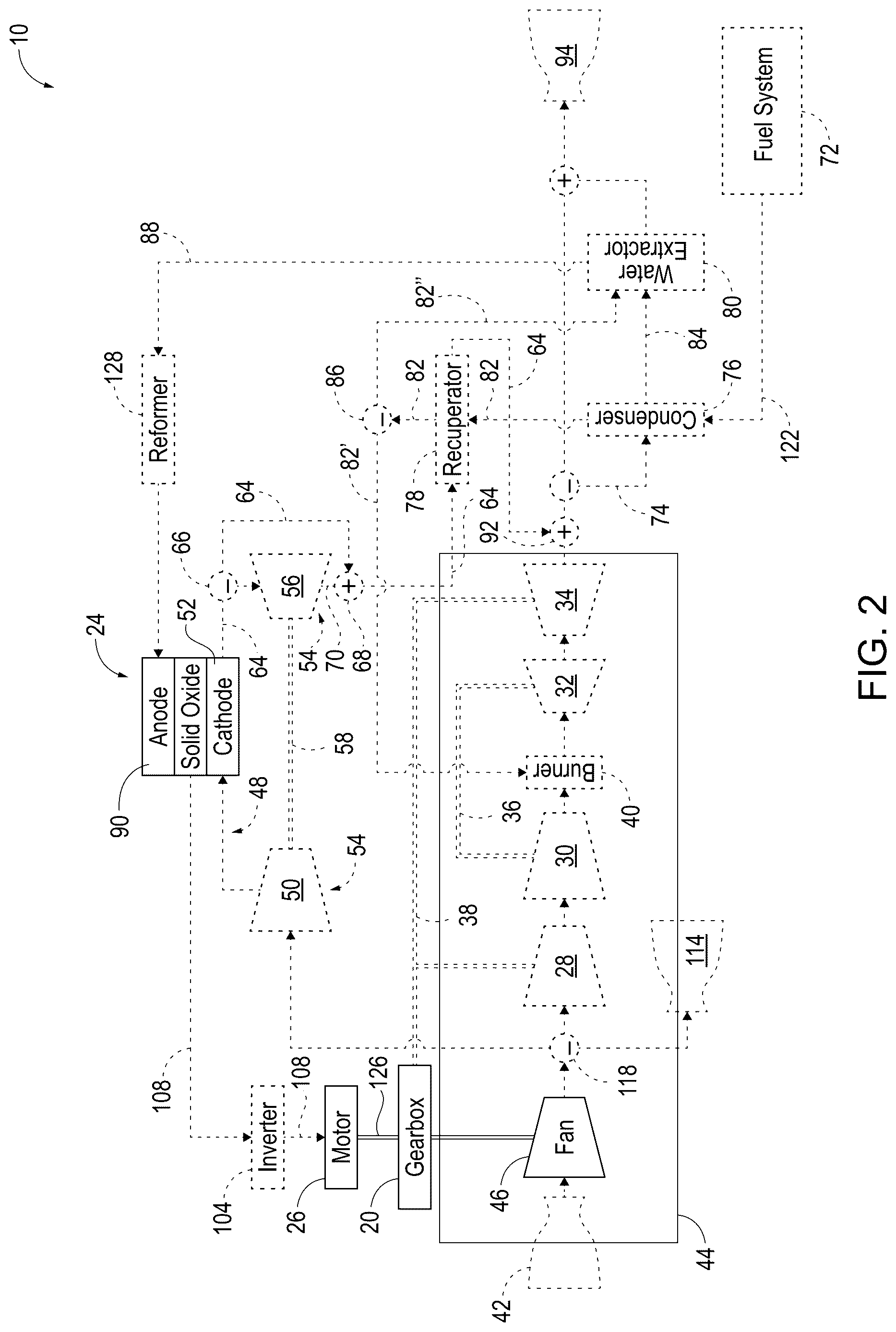 Patent US12617537 Figure 2 – Hybrid turbofan and solid oxide fuel cell propulsion system and related methods