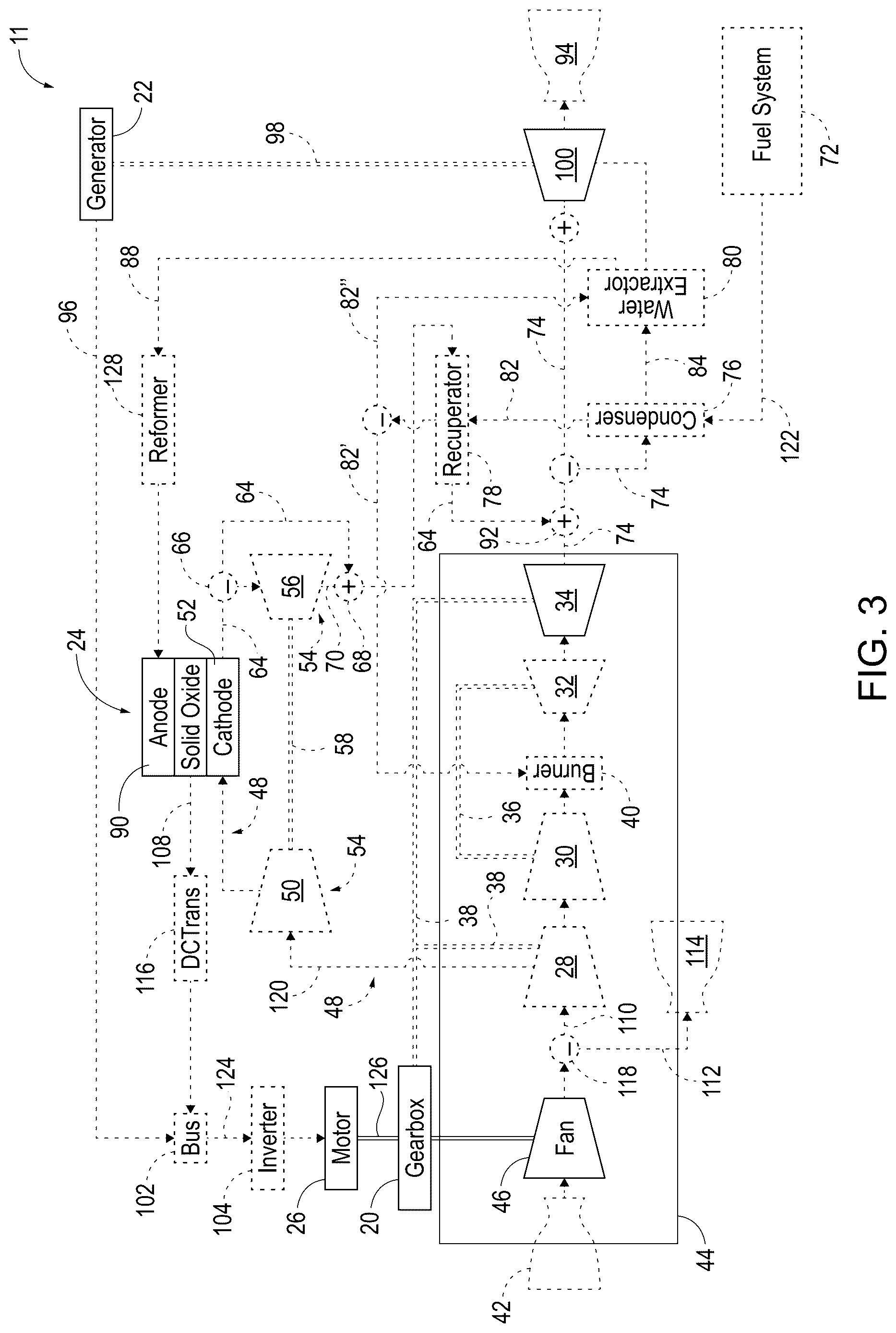 Patent US12617537 Figure 3 – Hybrid turbofan and solid oxide fuel cell propulsion system and related methods