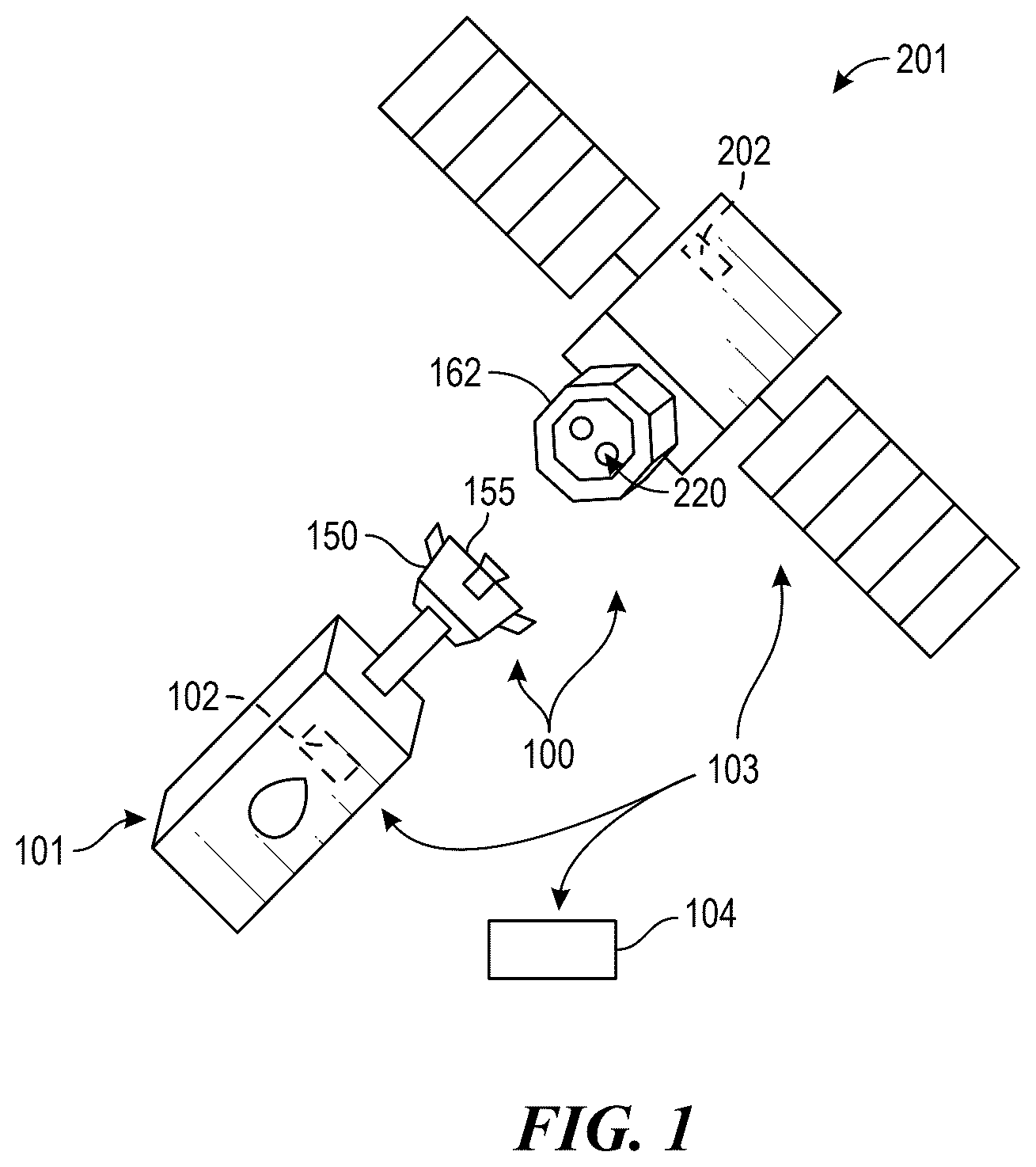 Patent US12617556 Figure 1 – Material transfer interfaces for space vehicles, and associated systems and methods