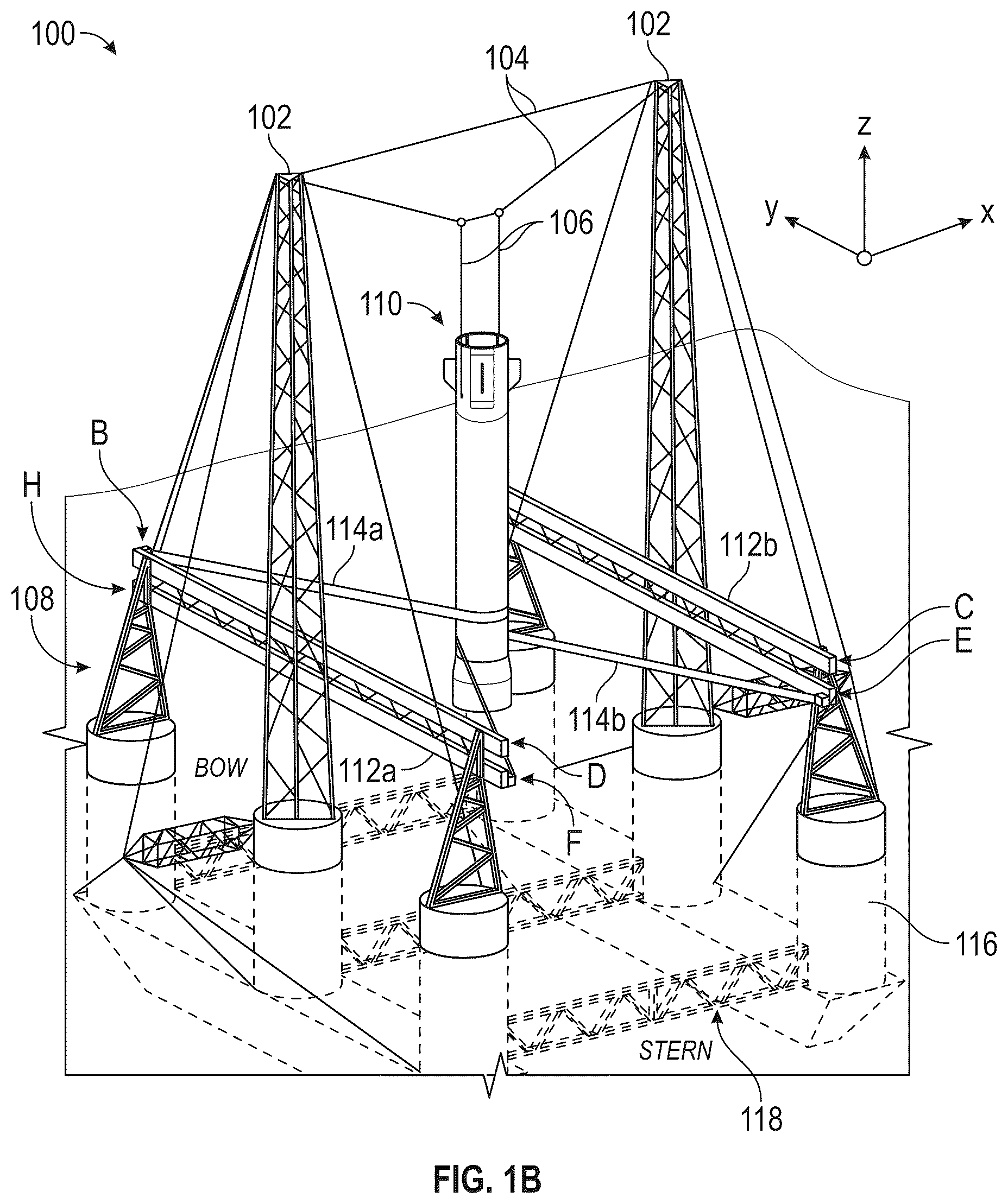 Patent US12617557 Figure 2 – System for receiving a descending rocket on a semisubmersible vessel using a suspended cable
