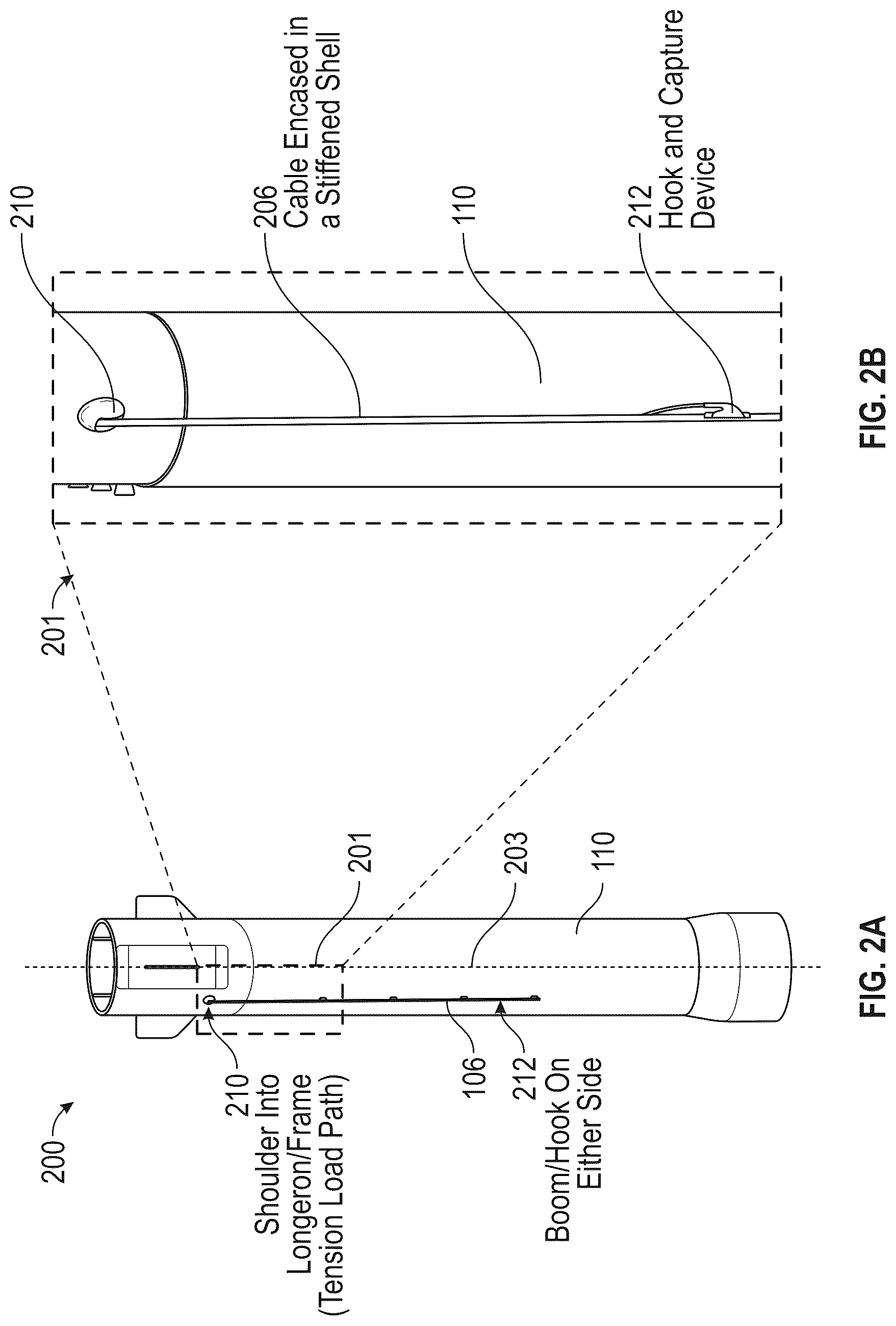 Patent US12617557 Figure 4 – System for receiving a descending rocket on a semisubmersible vessel using a suspended cable